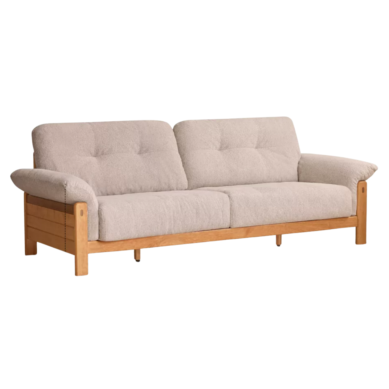 Cherry Solid Wood Vintage Frame Chenille Sofa with Exposed Slatted Arms