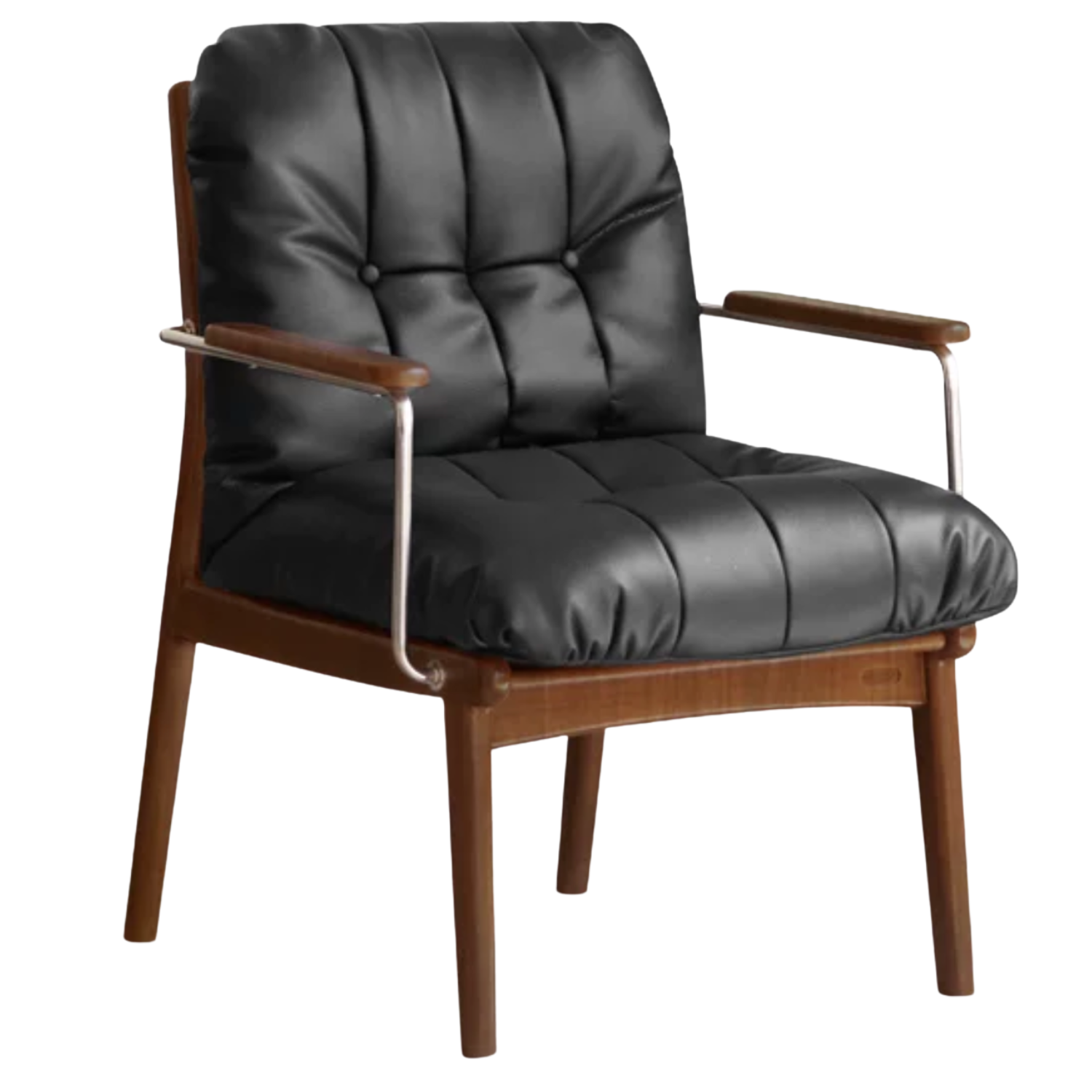 Solid Rubberwood Modern Executive Lounge Chair with Vintage Leather Upholstery
