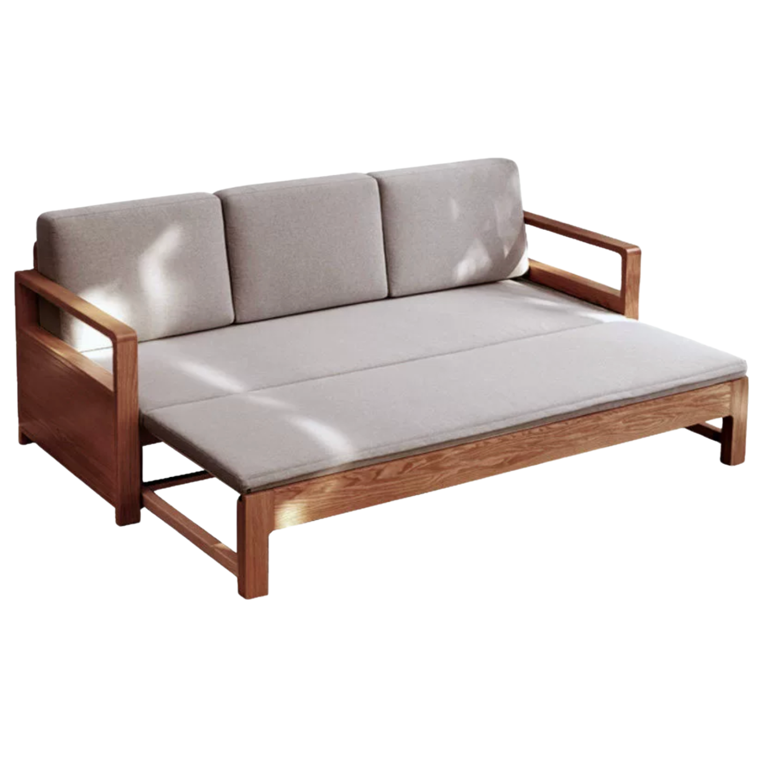 Oak Solid Wood Sofa Bed with Storage, Modern Design