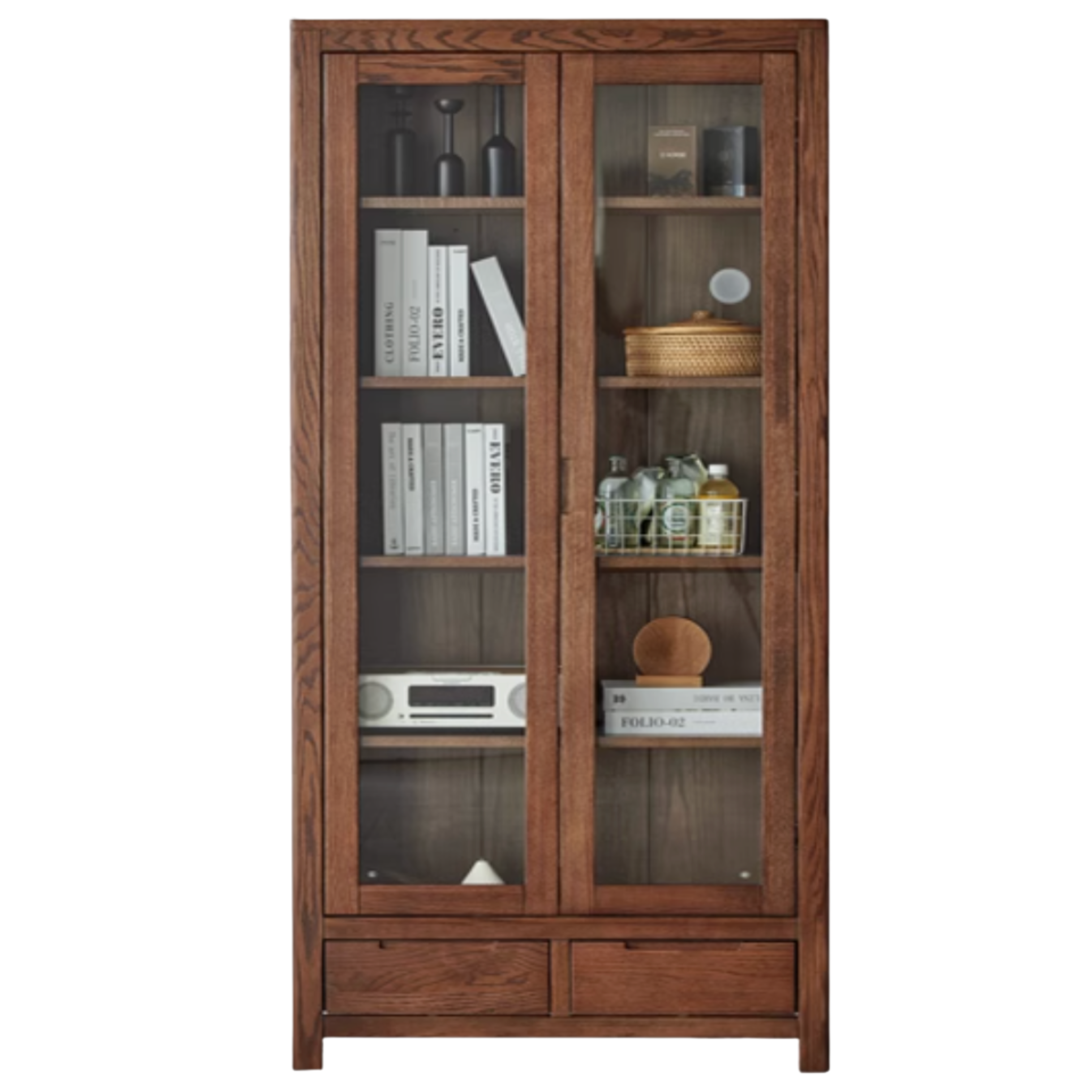 Oak, Rubberwood Solid Wood Drawer Bookcase