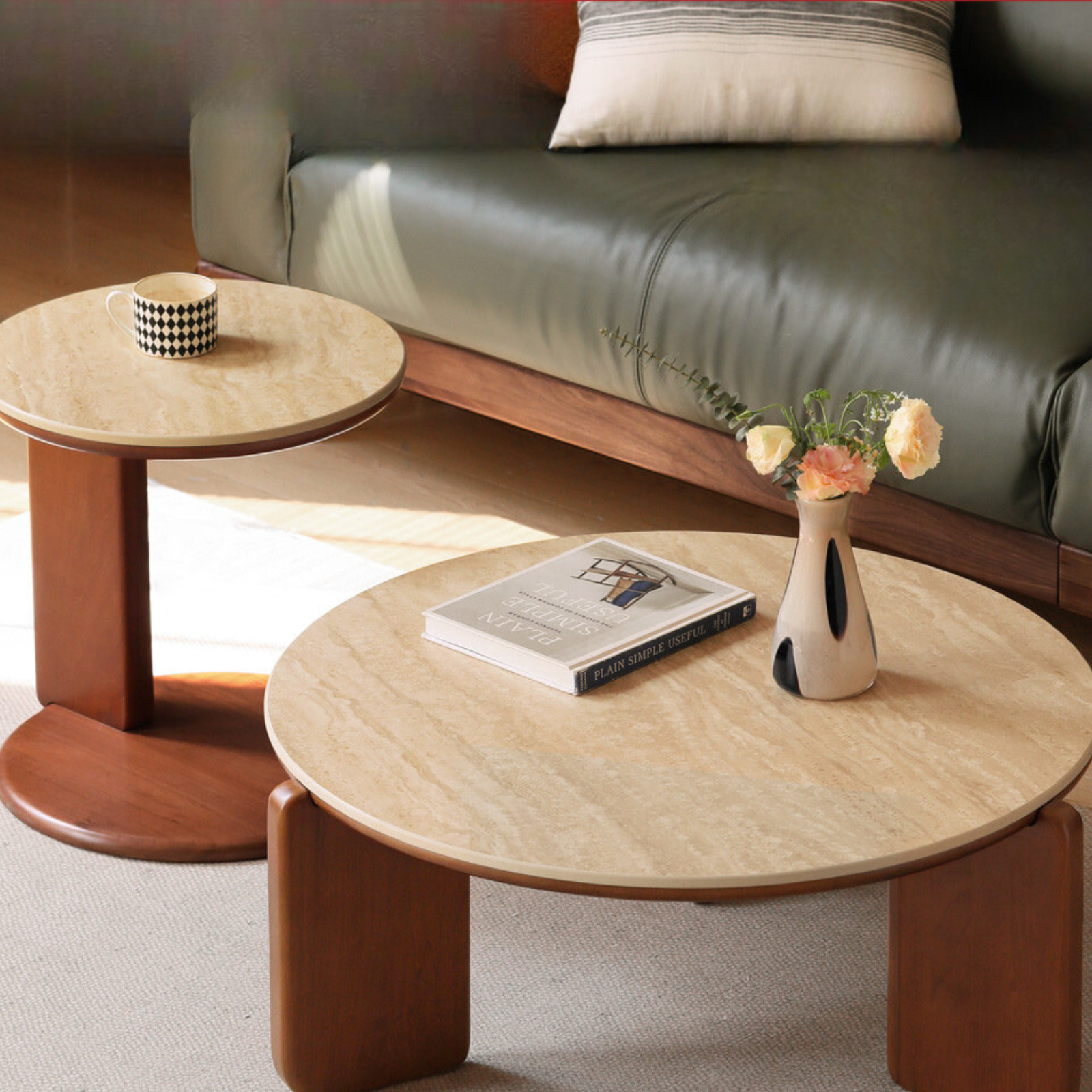 Poplar Solid Wood Medieval Style Rock Plate Coffee Table