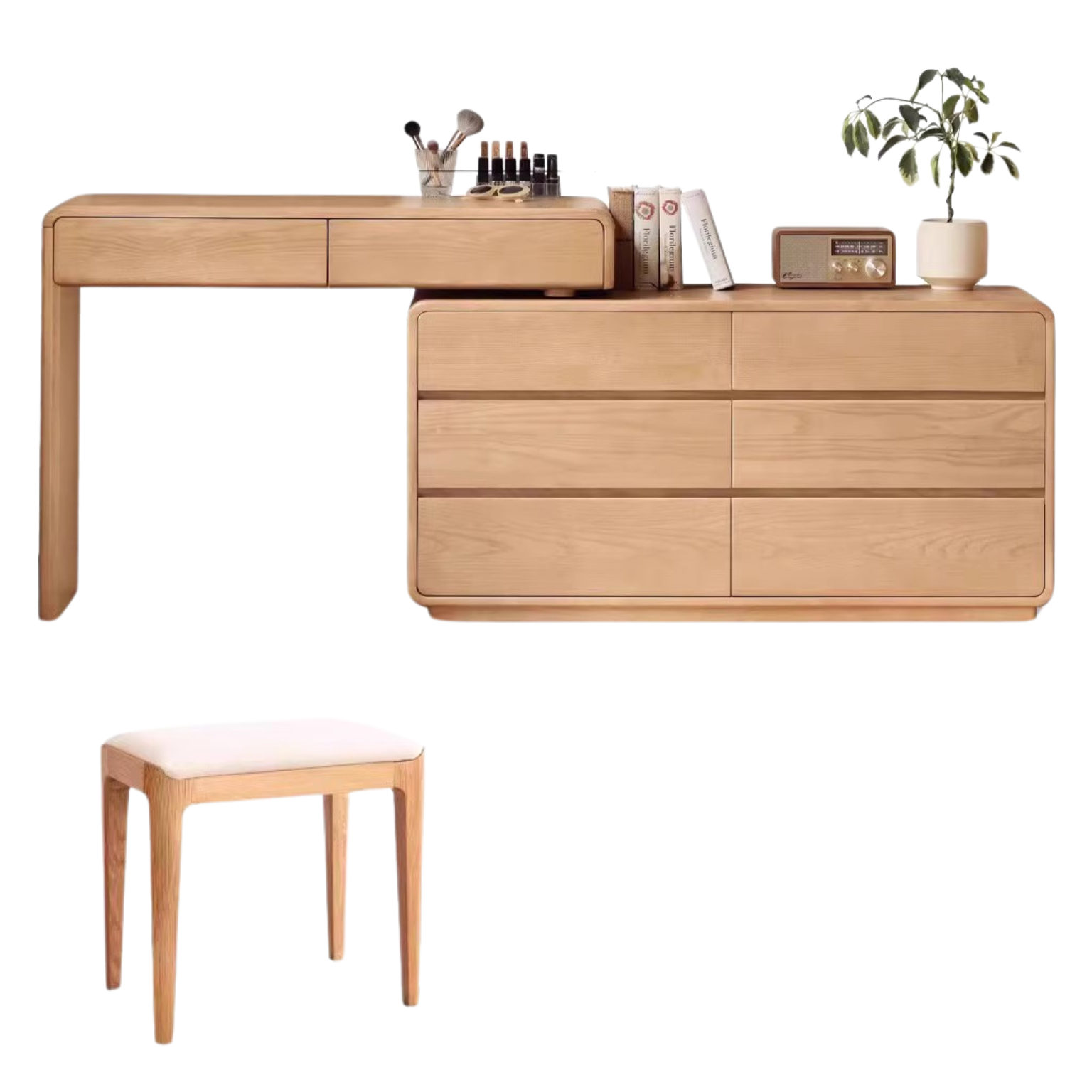 Ash Solid Wood Telescopic Dressing Table Integrated Storage.