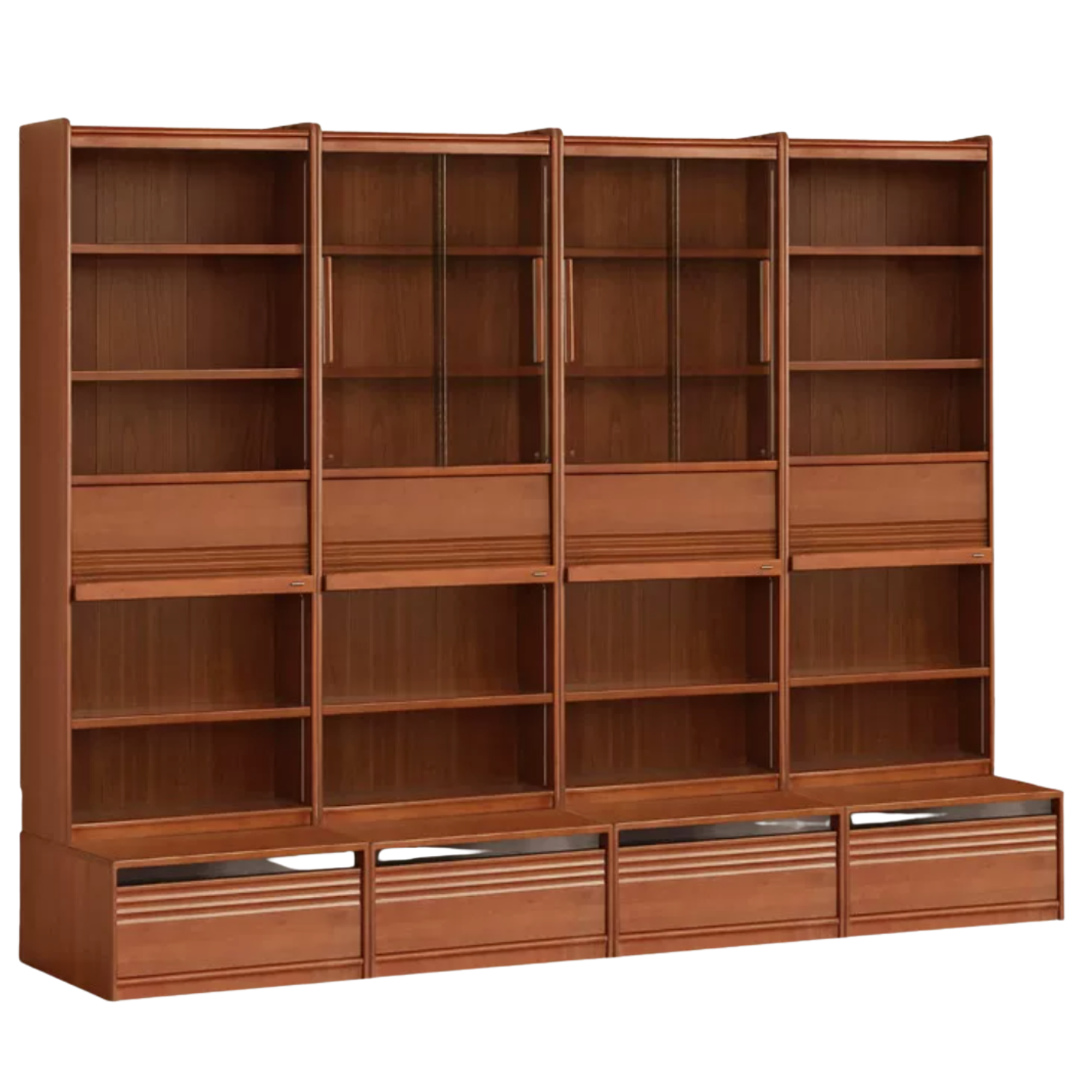 Tulipwood, Birch Solid Wood Floor-to-Ceiling Modular Bookcase with Sliding Glass Doors