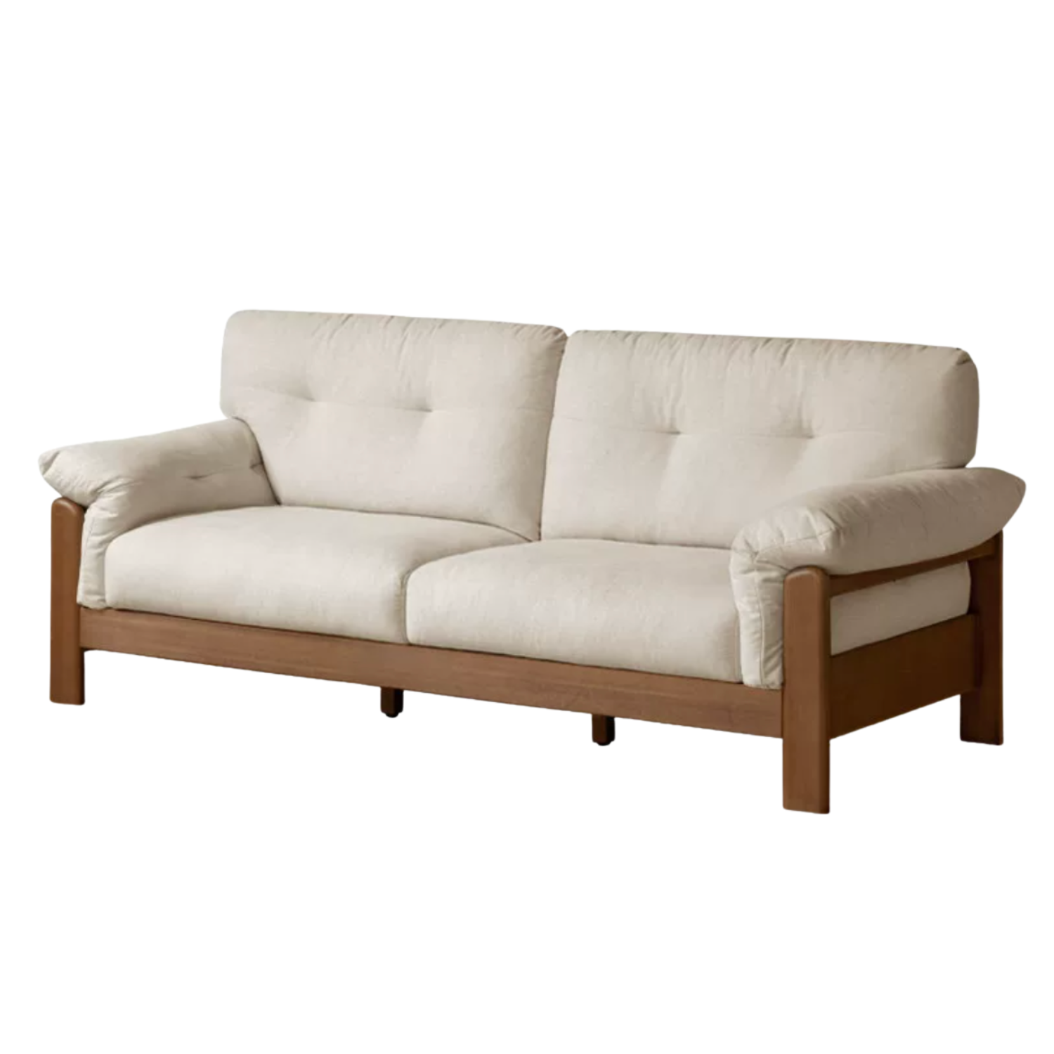 Black Walnut, Ash Solid Wood Genuine Leather, fabric Exposed Frame Sofa with Tufted Cushions