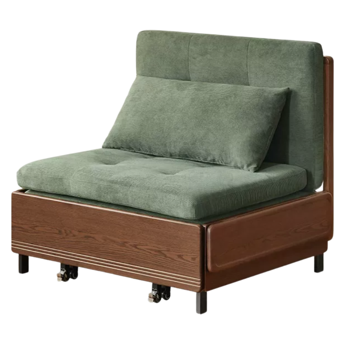 Oak Solid Wood Sleeper Sofa Chair Bed with Attached Fold-Out Side Tray