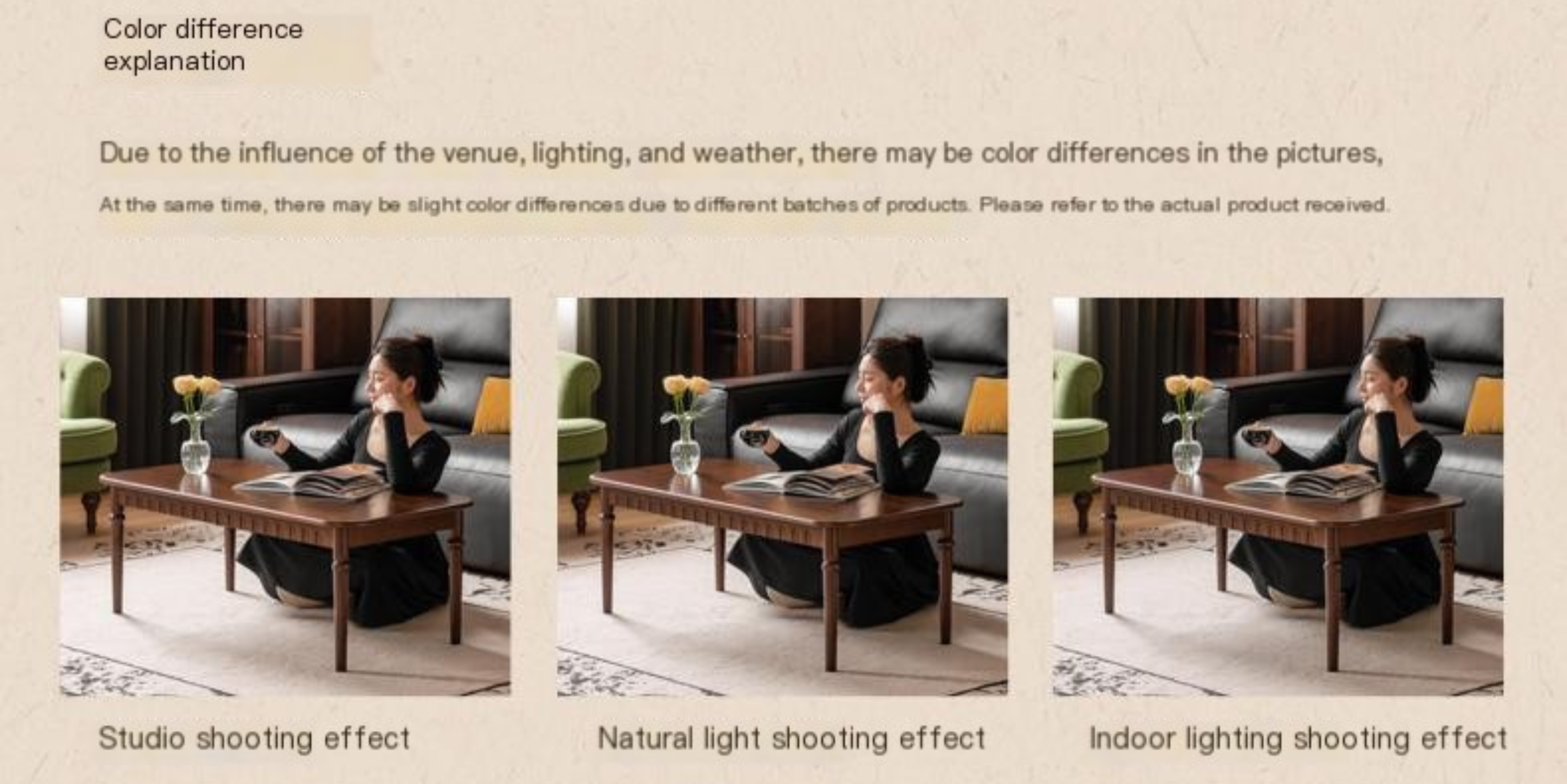 Poplar Solid Wood French Retro Rectangular Coffee Table.