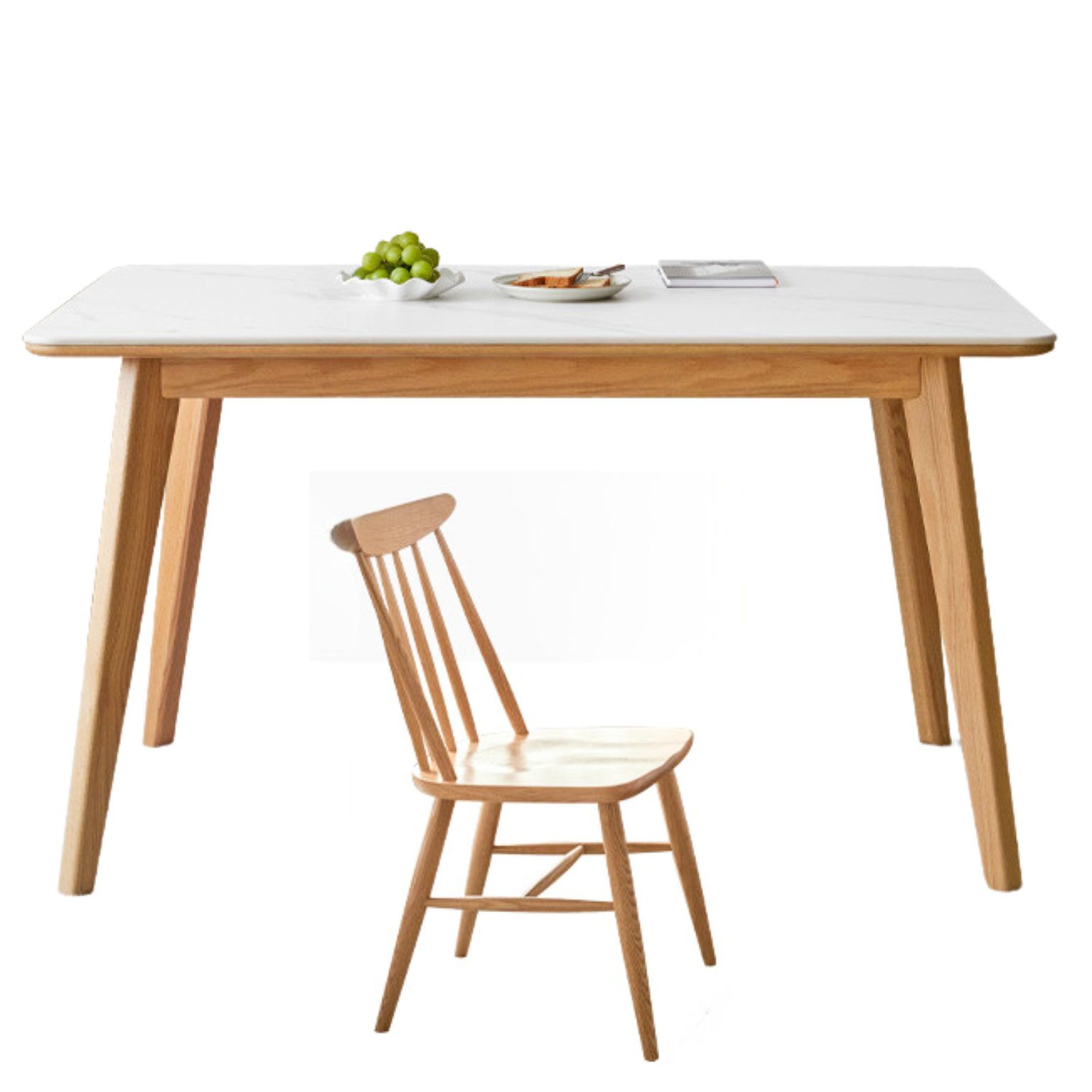 Ash, Oak Solid Wood Modern Rock Plate Dining Table