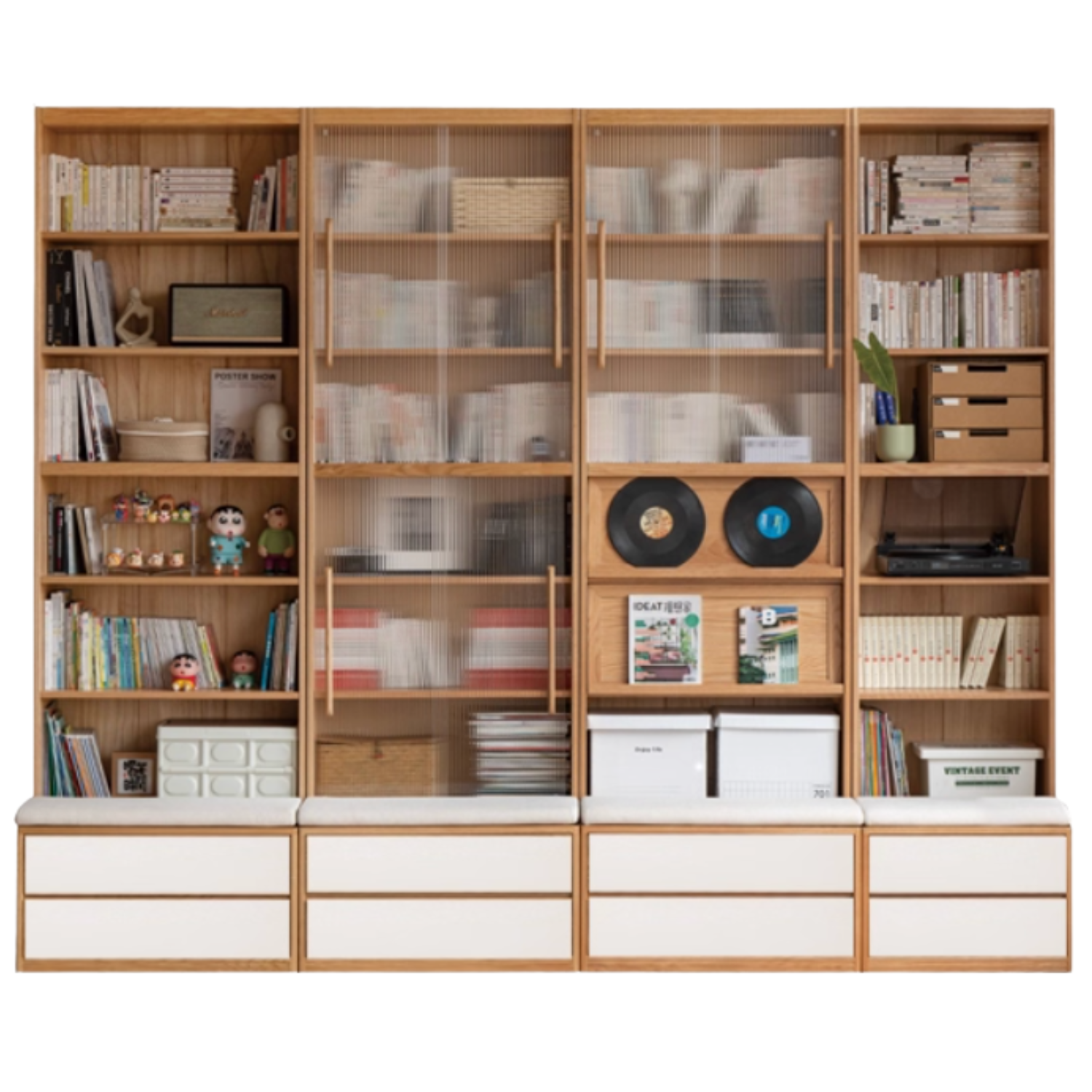 Oak Solid Wood Cream Style Study Bookcase