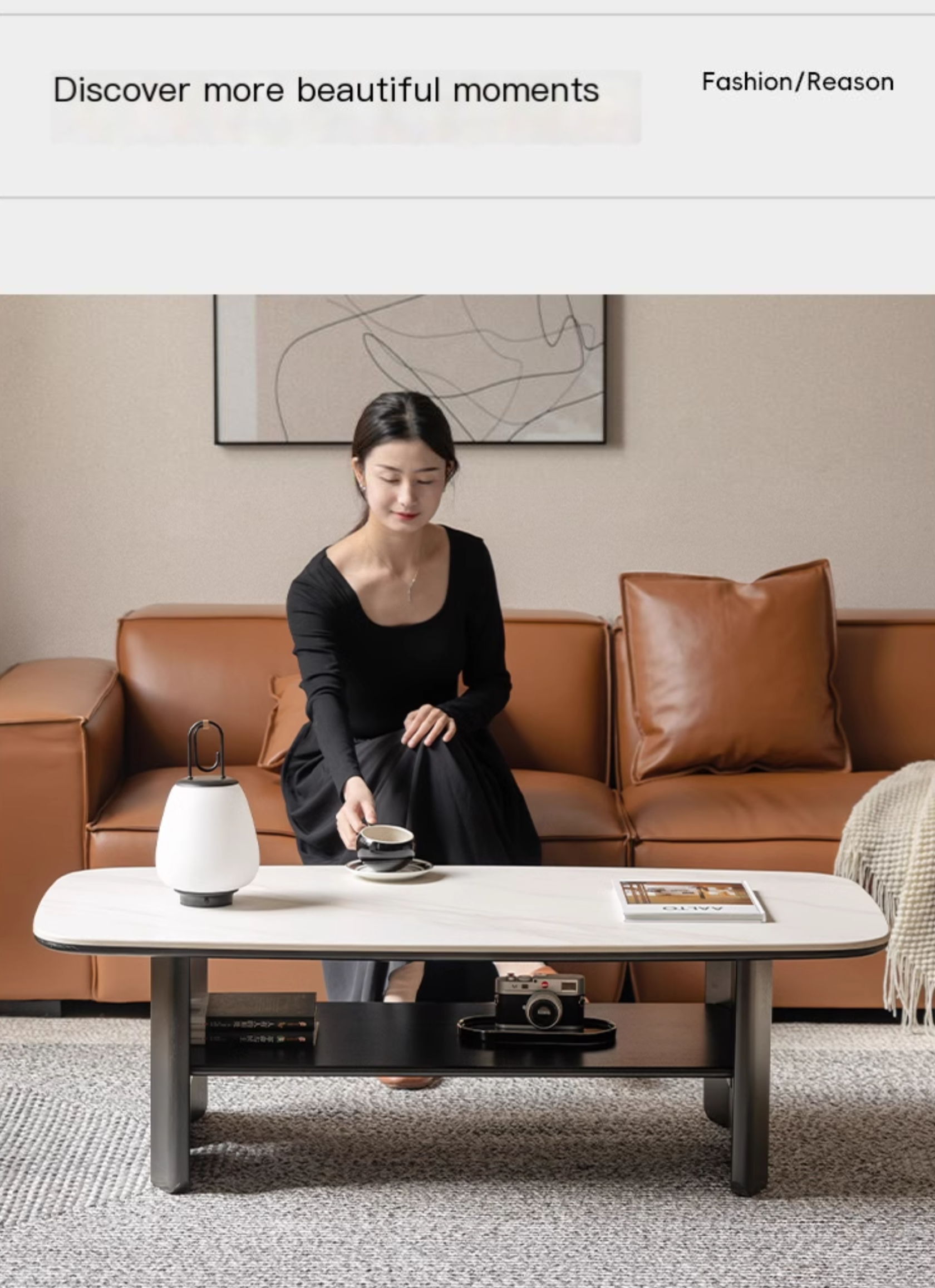 Rubberwood Italian Light Luxury Coffee Table.