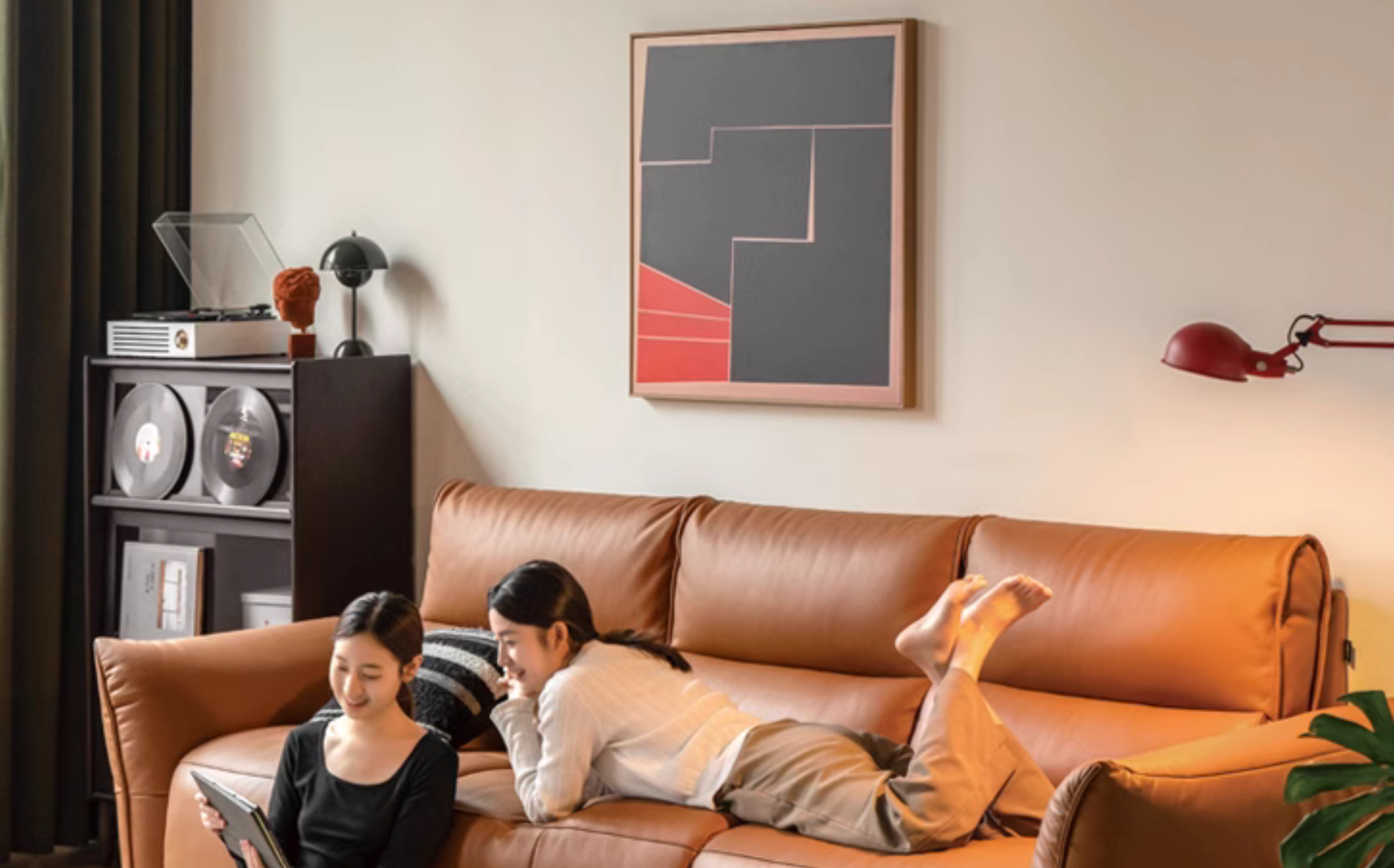 Genuine Leather Sofa Italian Light Luxury Tofu Block Sofa