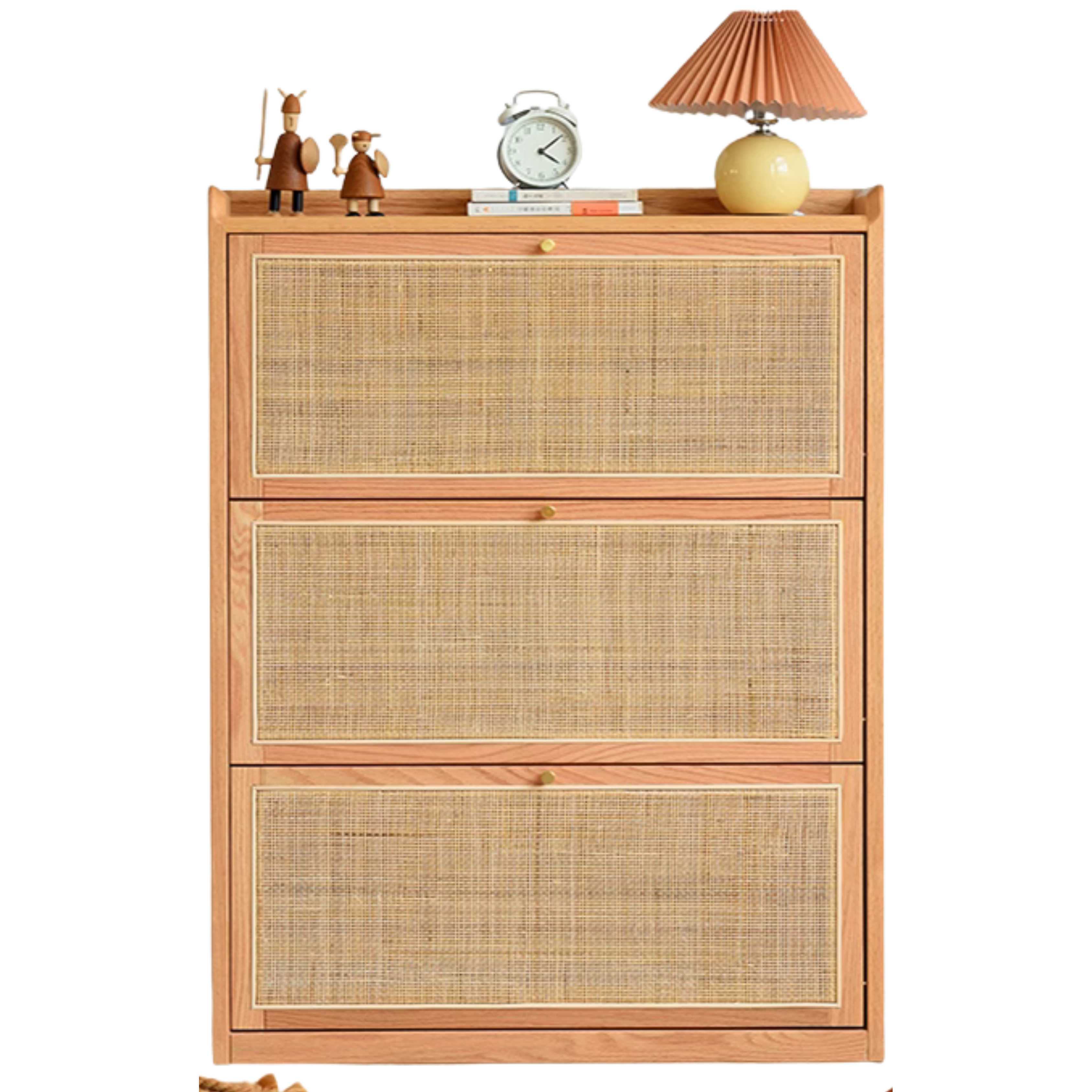 Oak Solid Wood Ultra-Thin Flap Door Rattan Shoe Cabinet