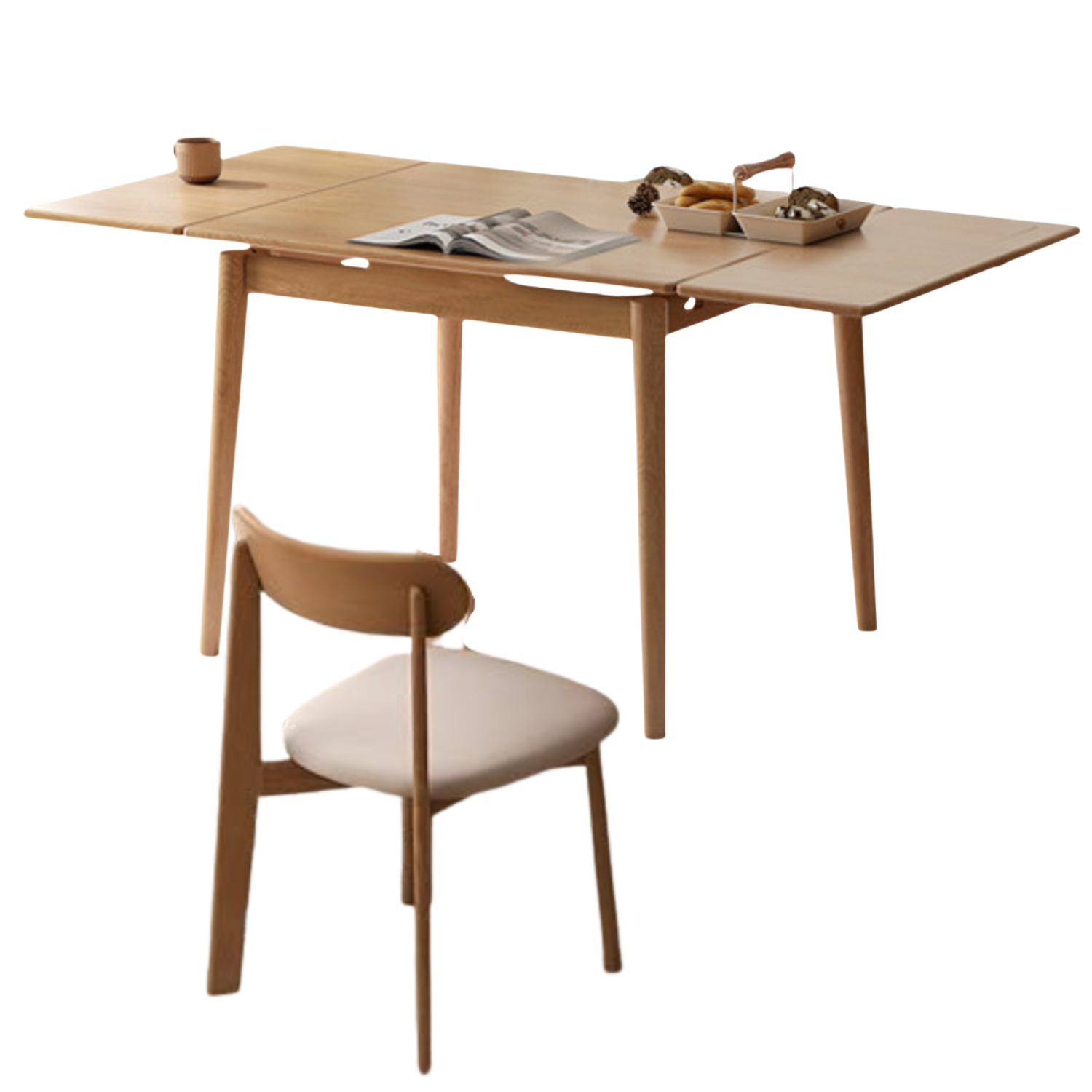 Oak Solid Wood Retractable Tabletop Dining Table
