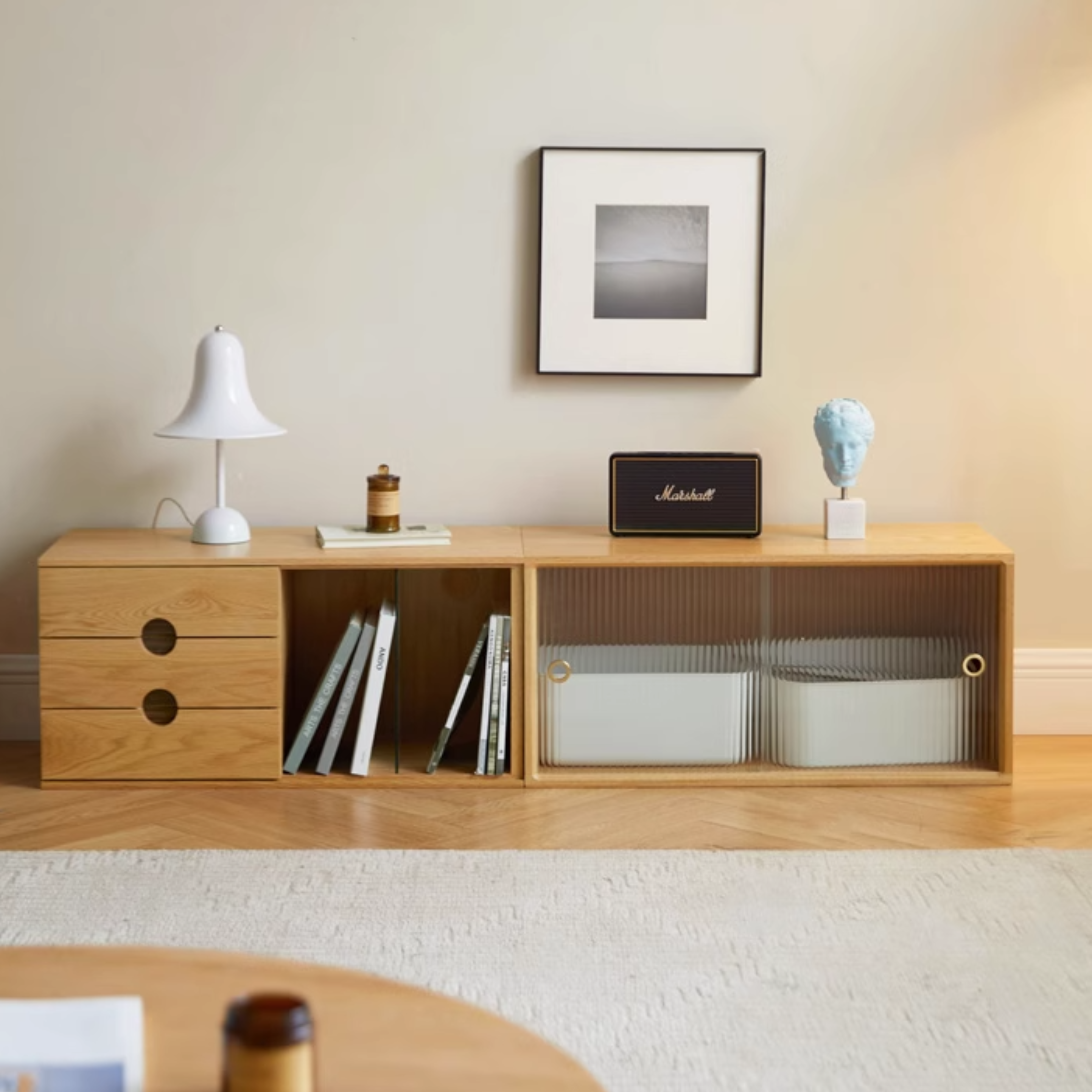 Oak Solid Wood Modern TV Cabinet.