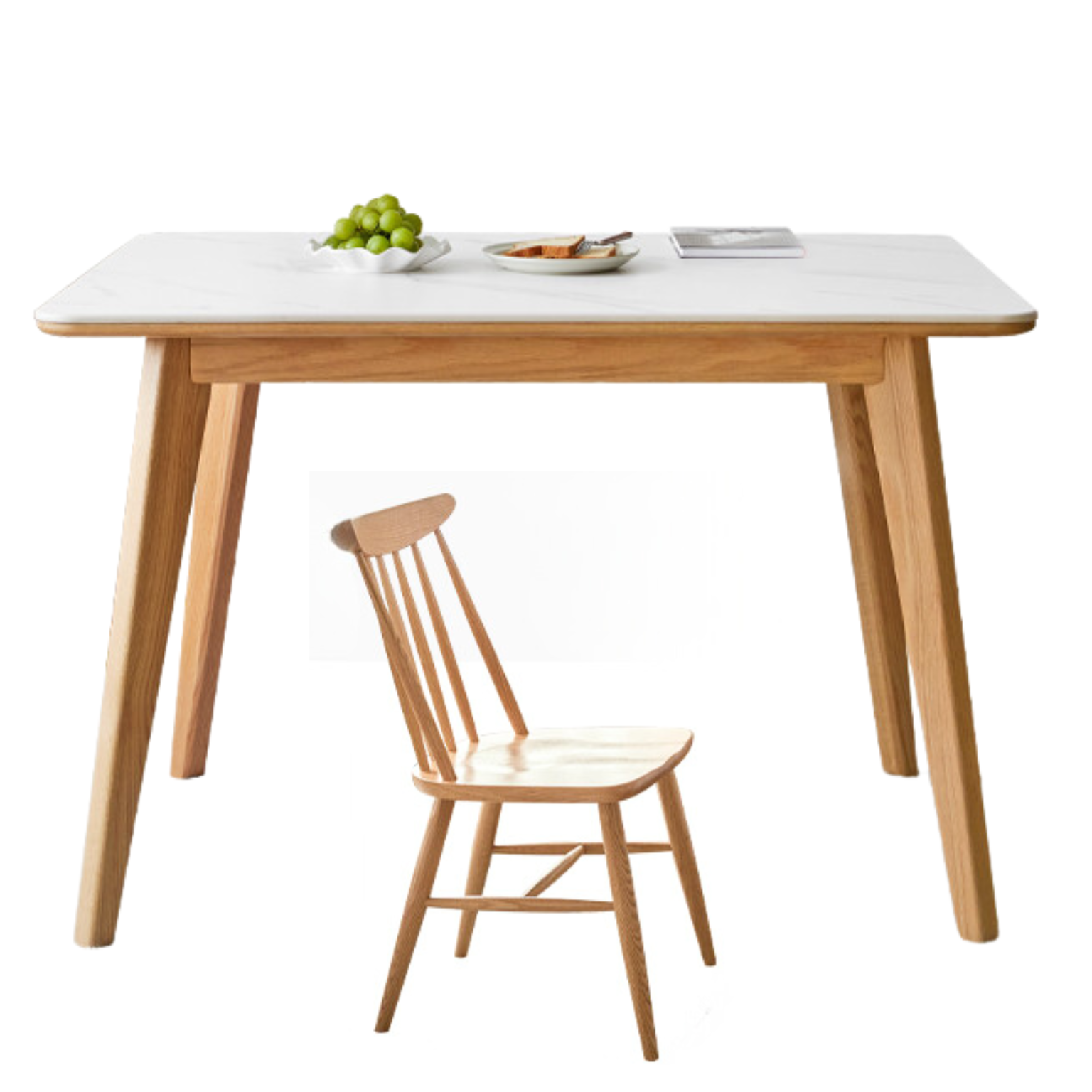 Ash, Oak Solid Wood Modern Rock Plate Dining Table