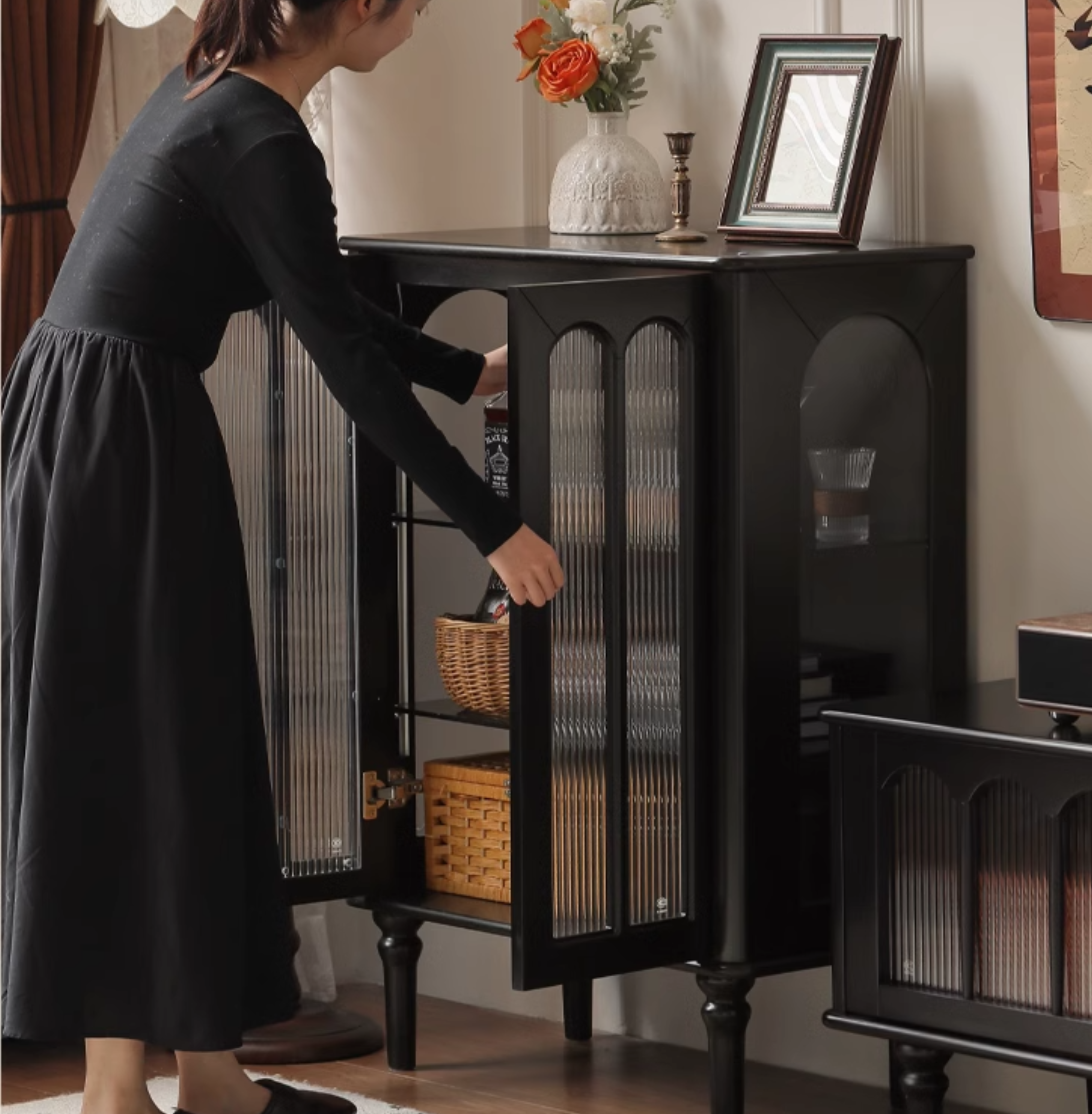 Solid Rubberwood French Retro Side Cabinet.