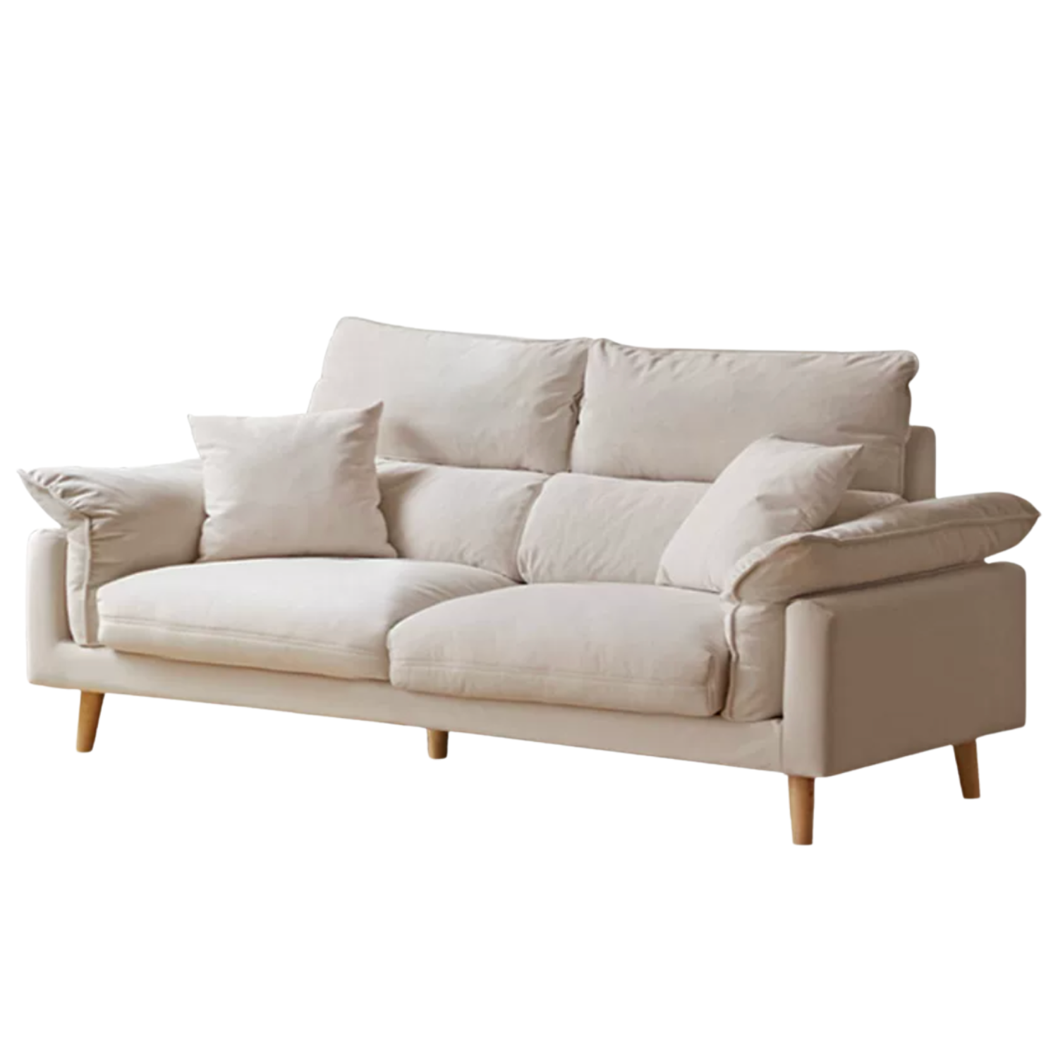 Deep-Seat Sofa with Down-Filled Cushions and Wood Legs-Genuine leather, fabric