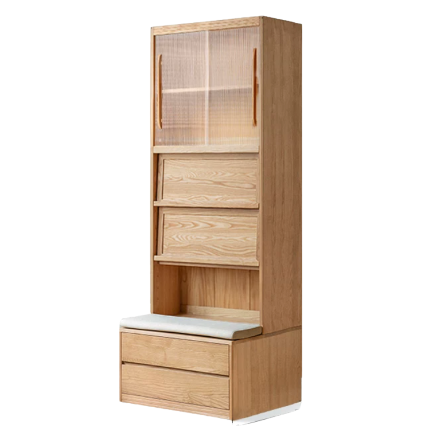 Ash Solid Wood Wall-Mounted Bookcase with Integrated Study Shelf