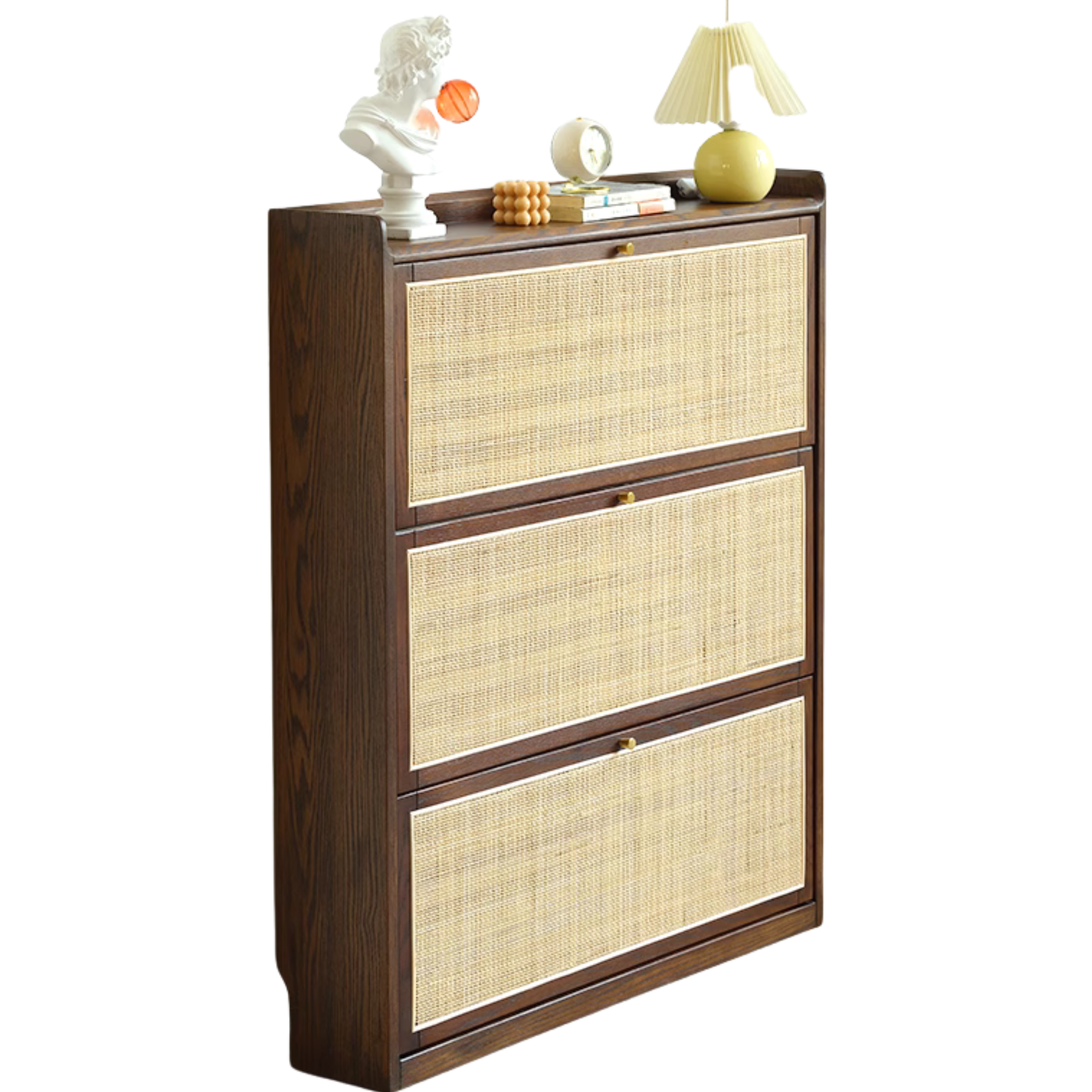 Oak Solid Wood Ultra-Thin Flap Door Rattan Shoe Cabinet
