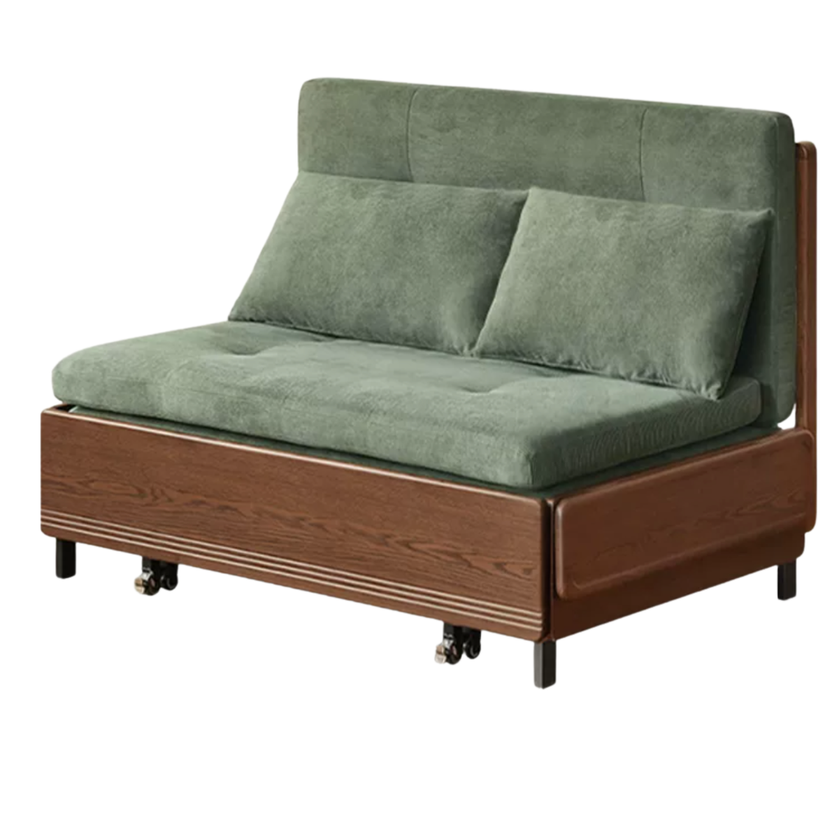 Oak Solid Wood Sleeper Sofa Chair Bed with Attached Fold-Out Side Tray