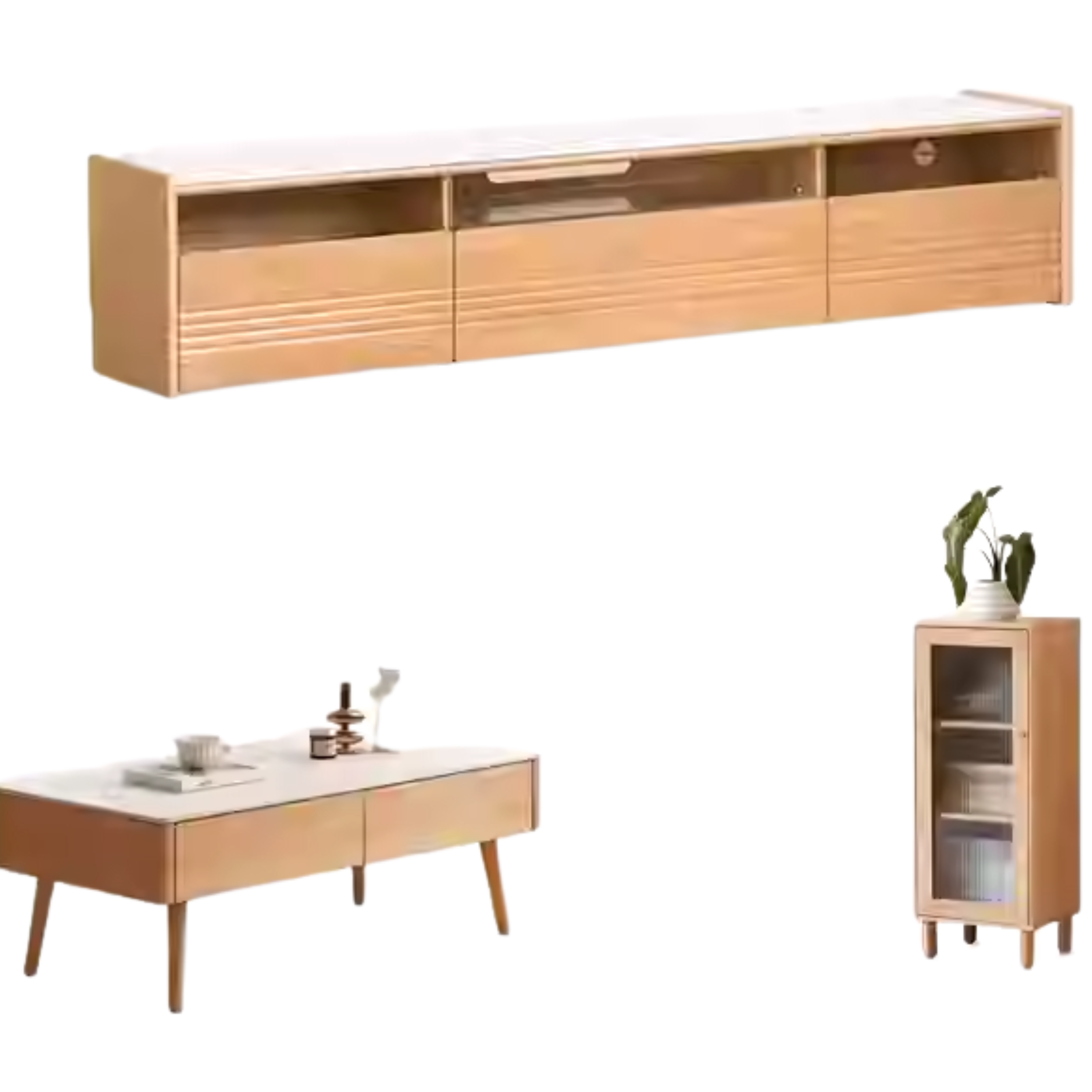 Pine Solid Wood Floor Rock Board TV Stand.