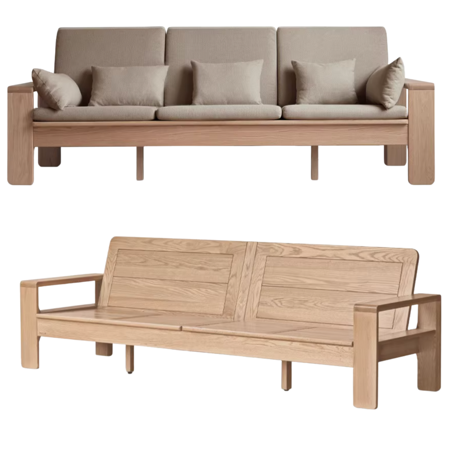 Oak, Ash Solid Wood Modern Nordic Fabric Sofa.