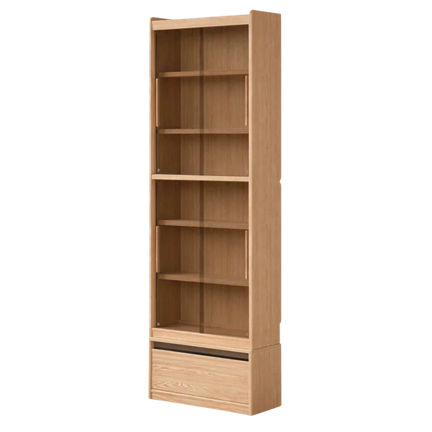Oak, Ash Solid Wood Display Bookcase with Wall-Mounted Option and Storage Cabinet