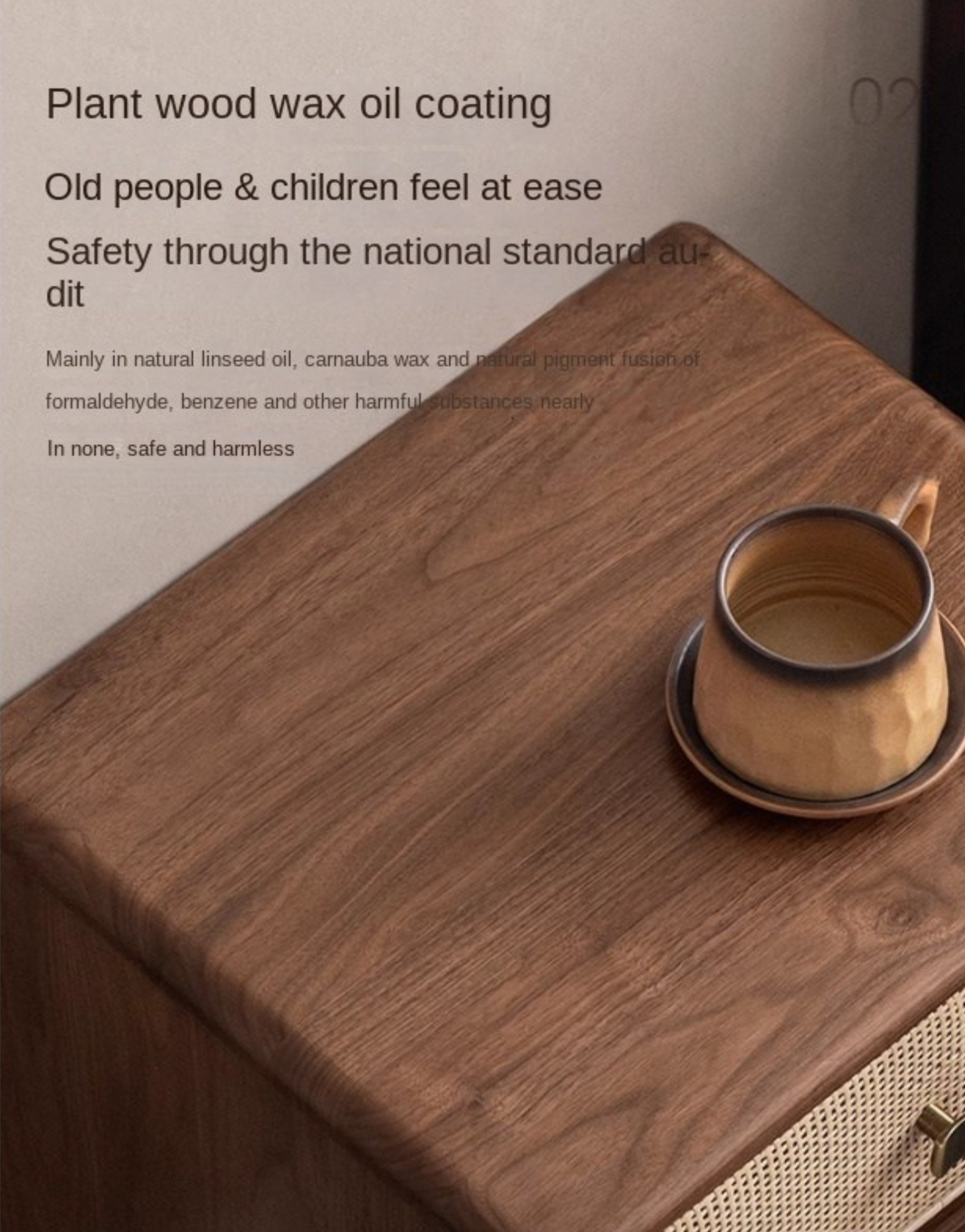 Black Walnut, Beech Solid Wood Nightstand.