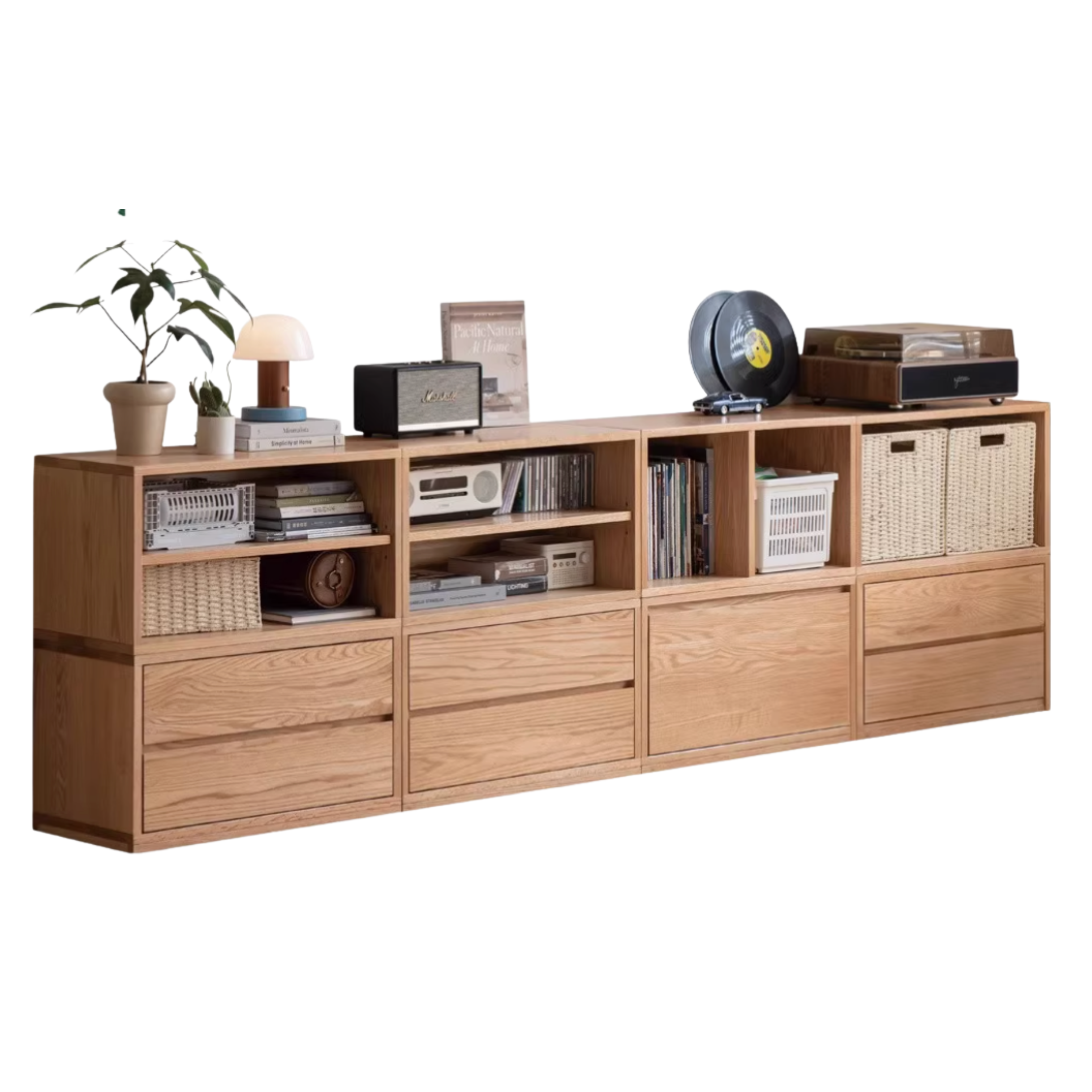 Oak, Ash Solid Wood TV Cabinet Modern Free Combination Storage Bookcases