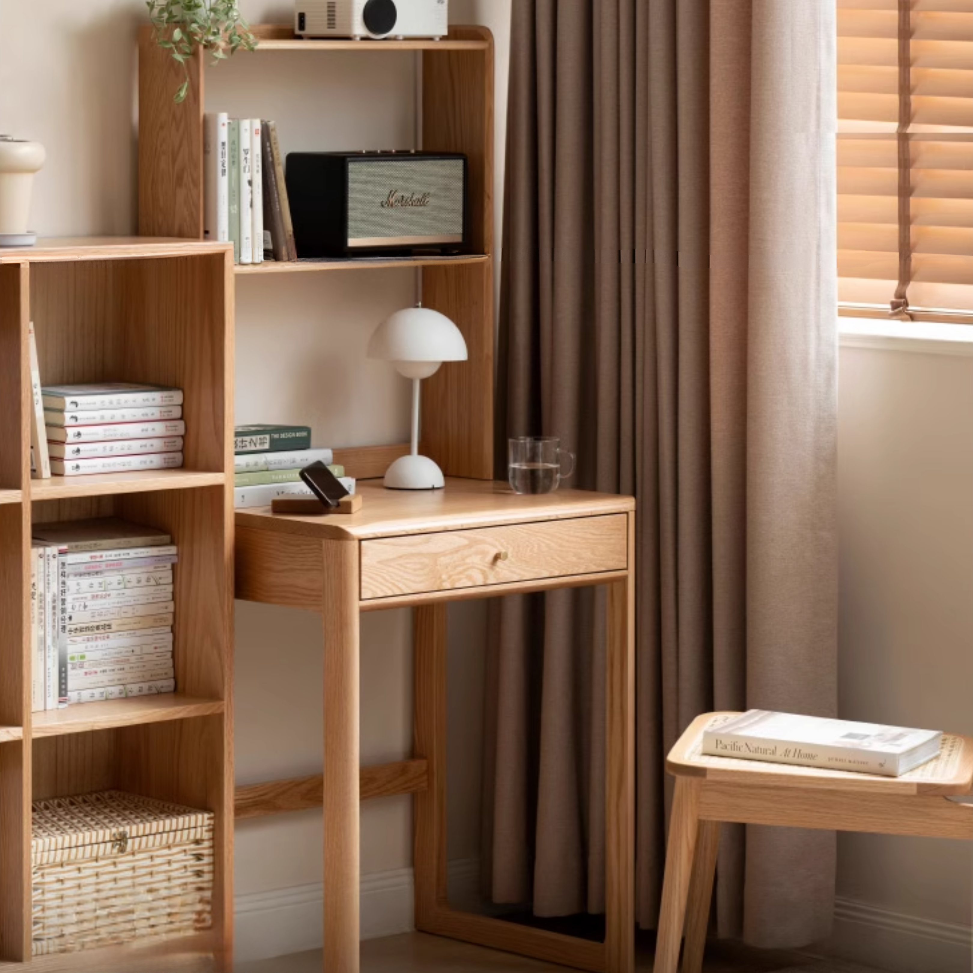 Oak Solid Wood Desk Bookshelf
