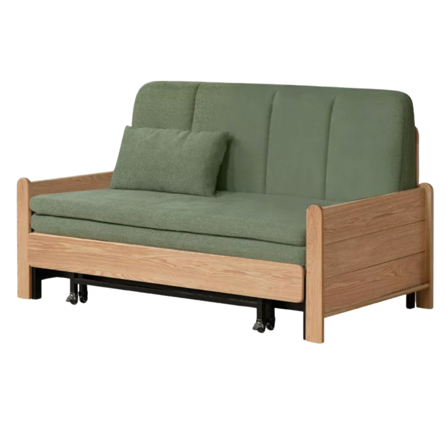 Ash, Oak Solid Wood Sleeper Sofa with Solid Wood Armrests and Built-In Wheels
