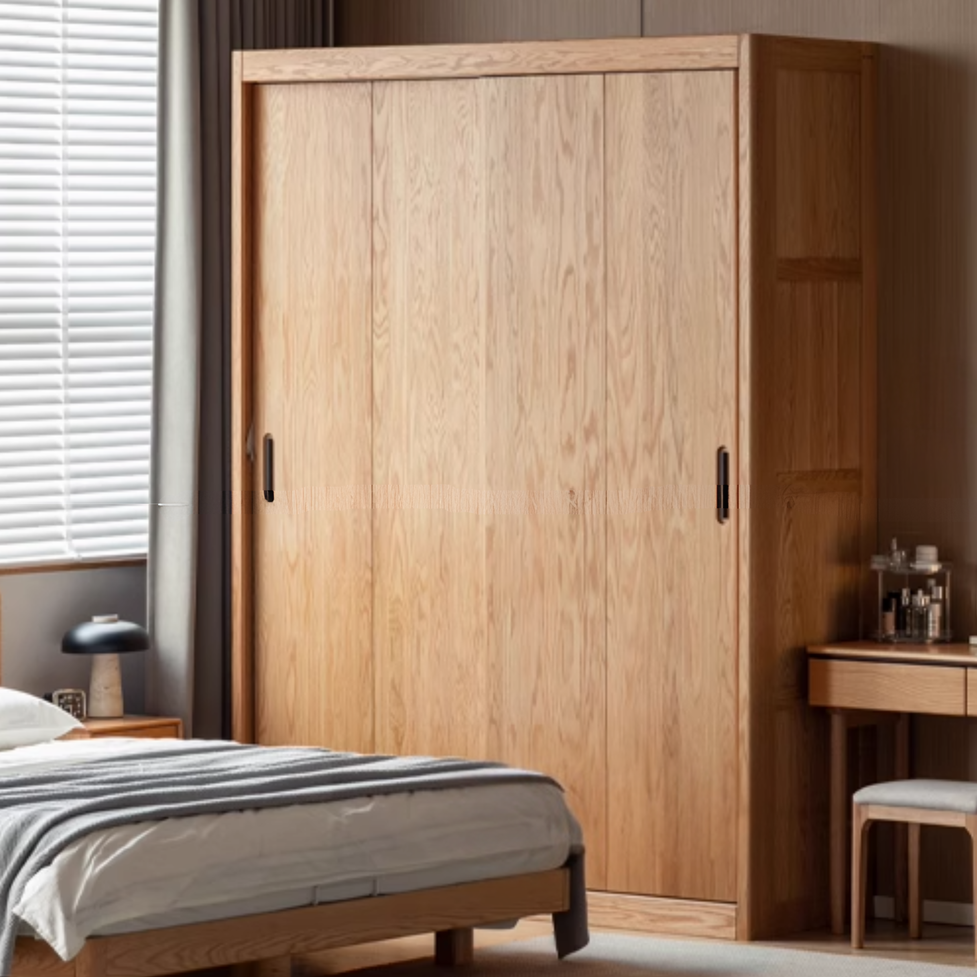 Oak, Ash Solid Wood Modern Wardrobe.