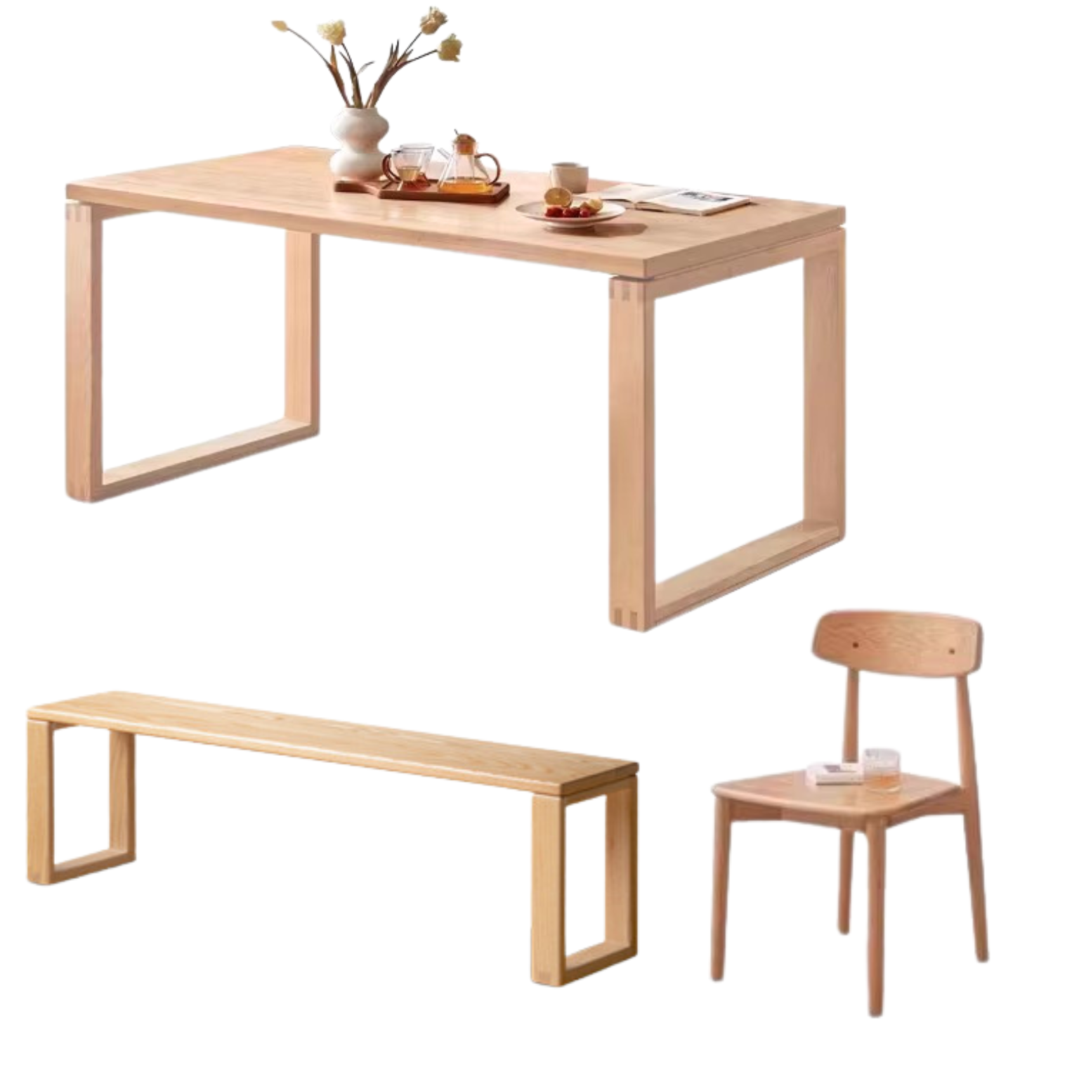 Beech, Oak Solid Wood Large Dining Table