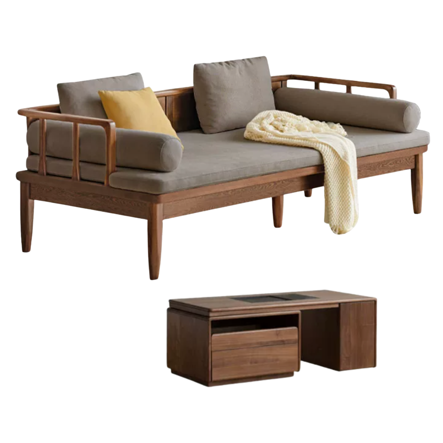 Black Walnut Solid Wood Winter and Summer Dual-use Sofa.
