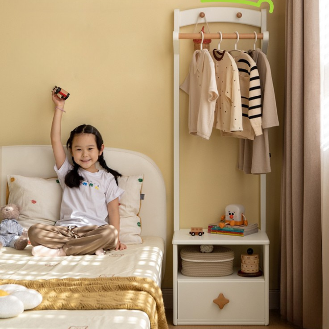 Poplar Solid Wood Clothes Hanger Nightstand-