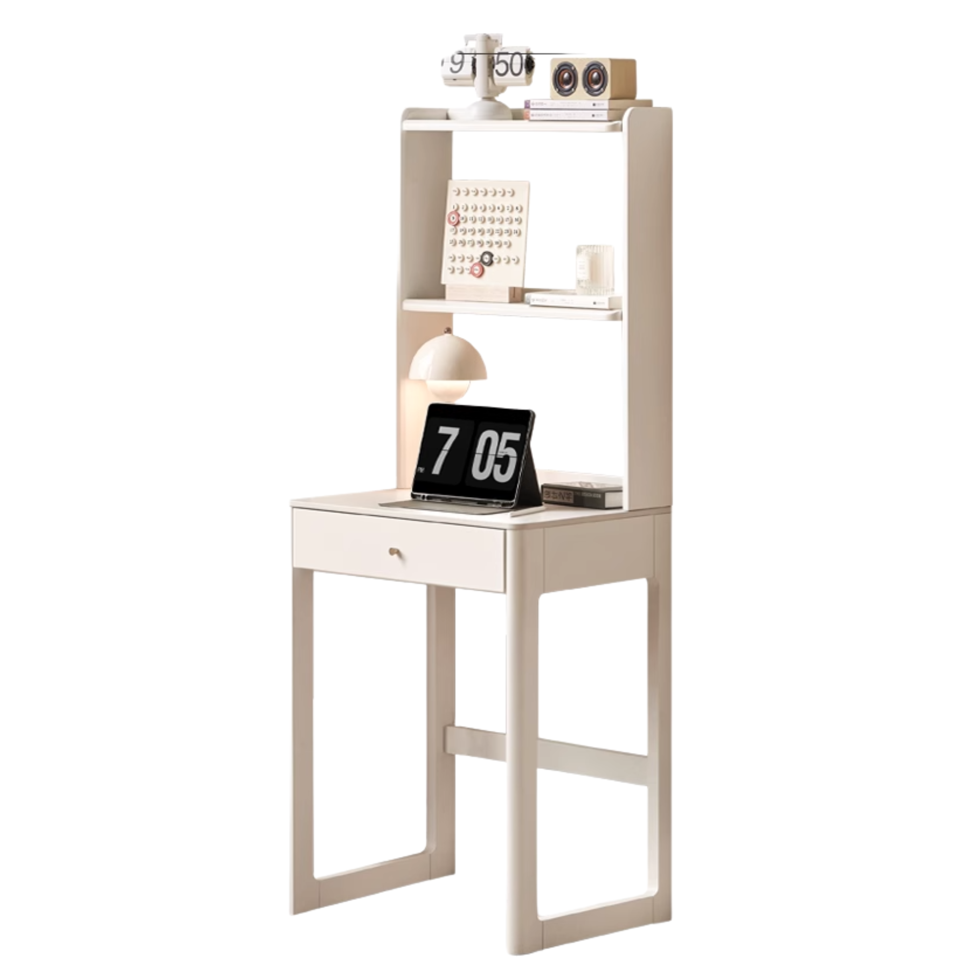 Poplar, Solid Rubberwood Rock Board Desk Bookshelf Integrated White Cream