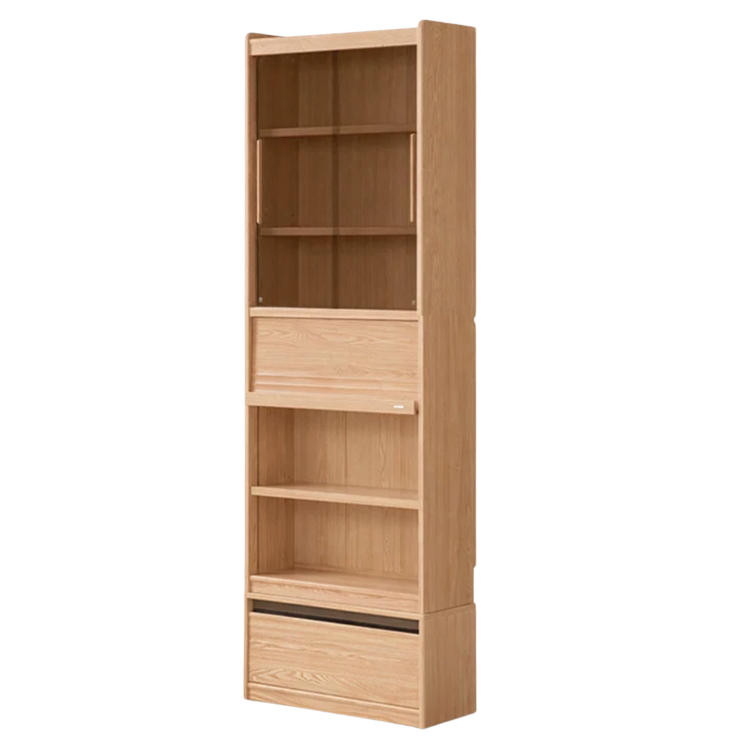 Oak, Ash Solid Wood Display Bookcase with Wall-Mounted Option and Storage Cabinet