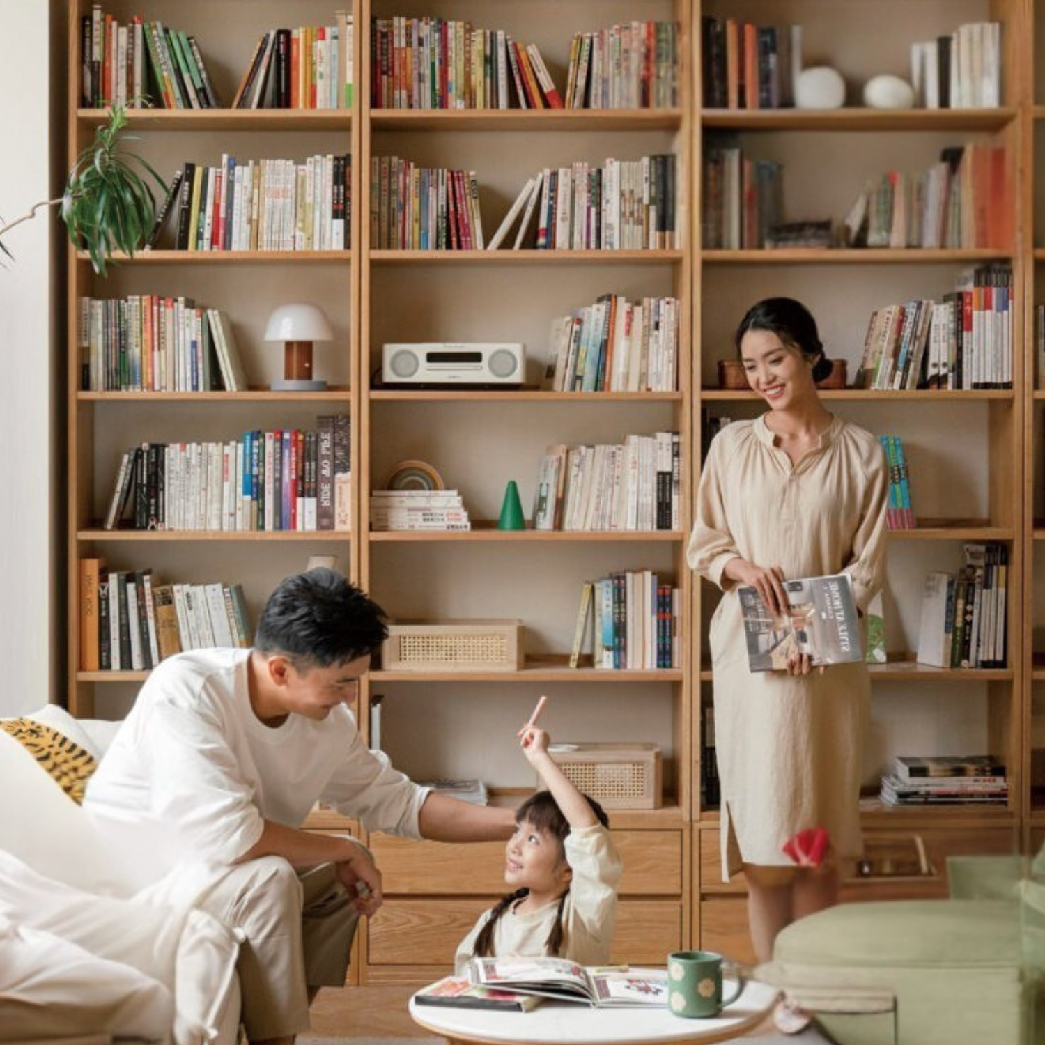 Oak Solid Wood Floor To Ceiling Bookshelves