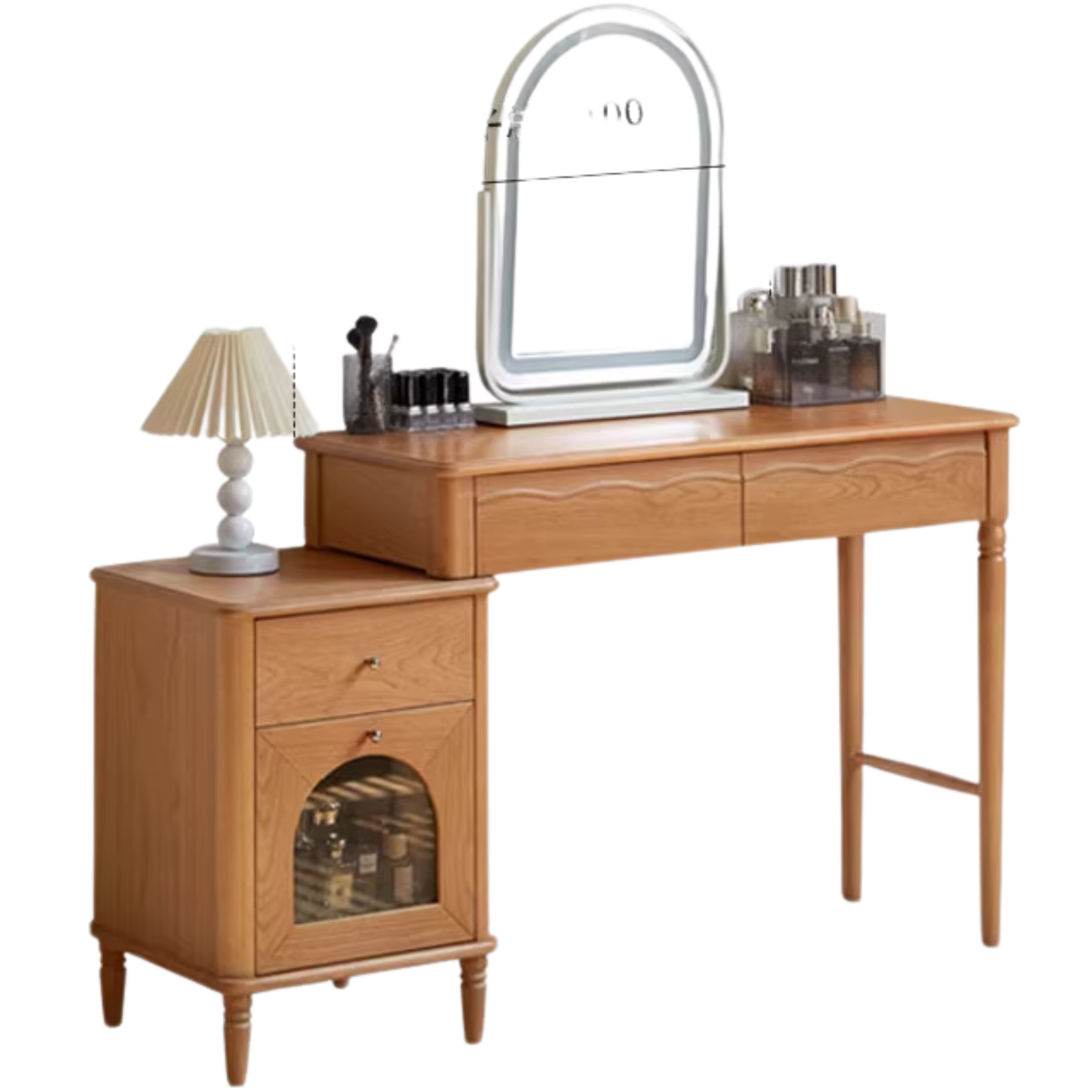 Cherry Solid Wood Medieval Style Retractable Vanity Table.
