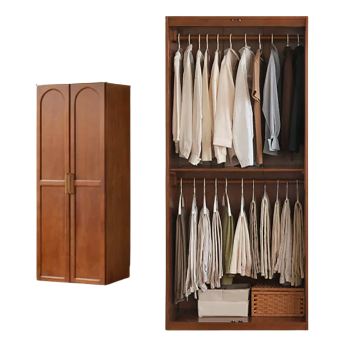Tulipwood Solid Wood Vintage Arched Wardrobe with Bar Pulls