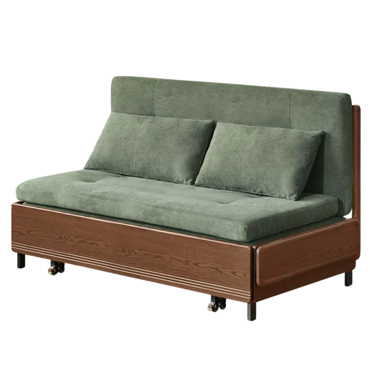 Oak Solid Wood Sleeper Sofa Chair Bed with Attached Fold-Out Side Tray