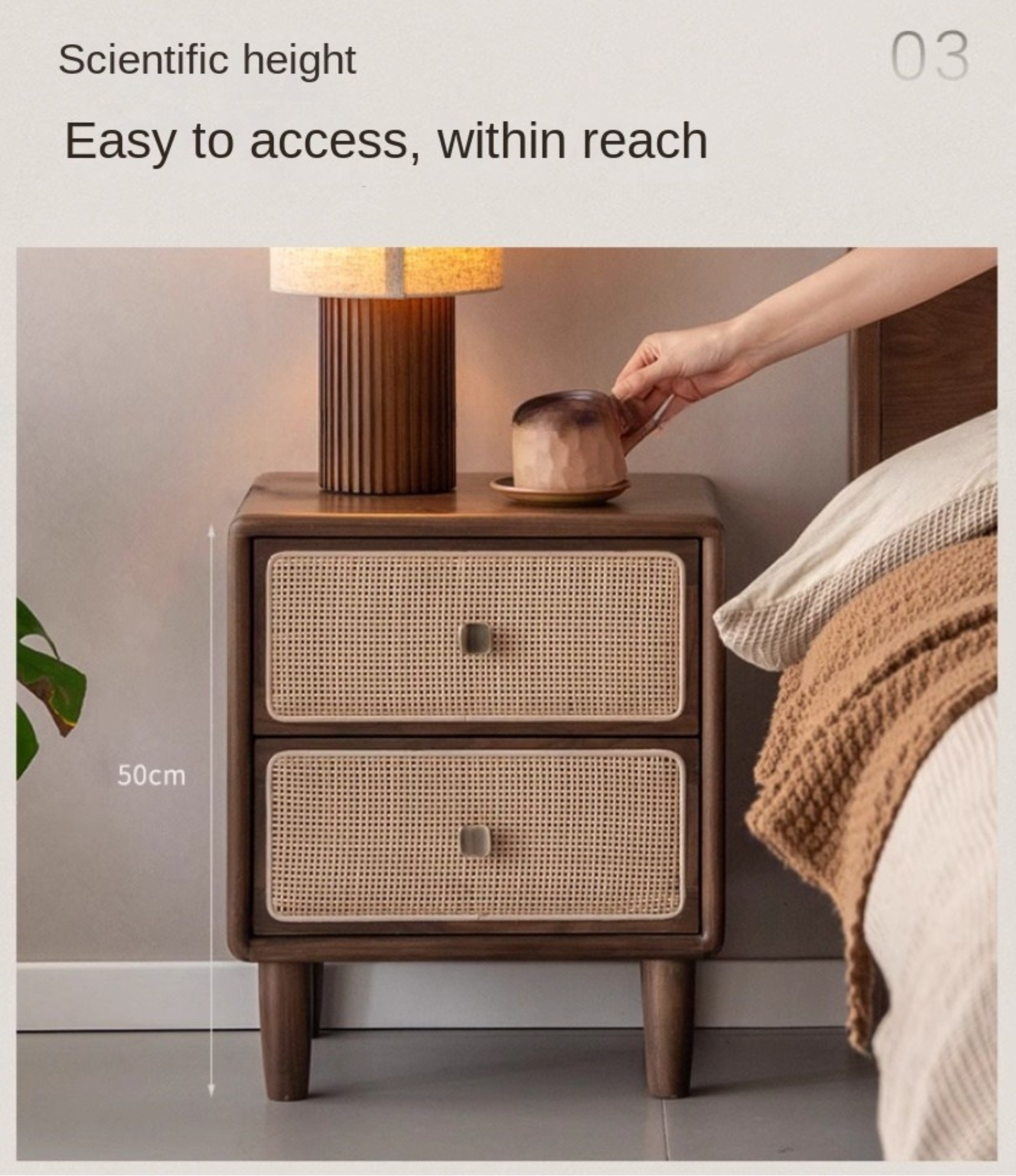 Black Walnut, Beech Solid Wood Nightstand.