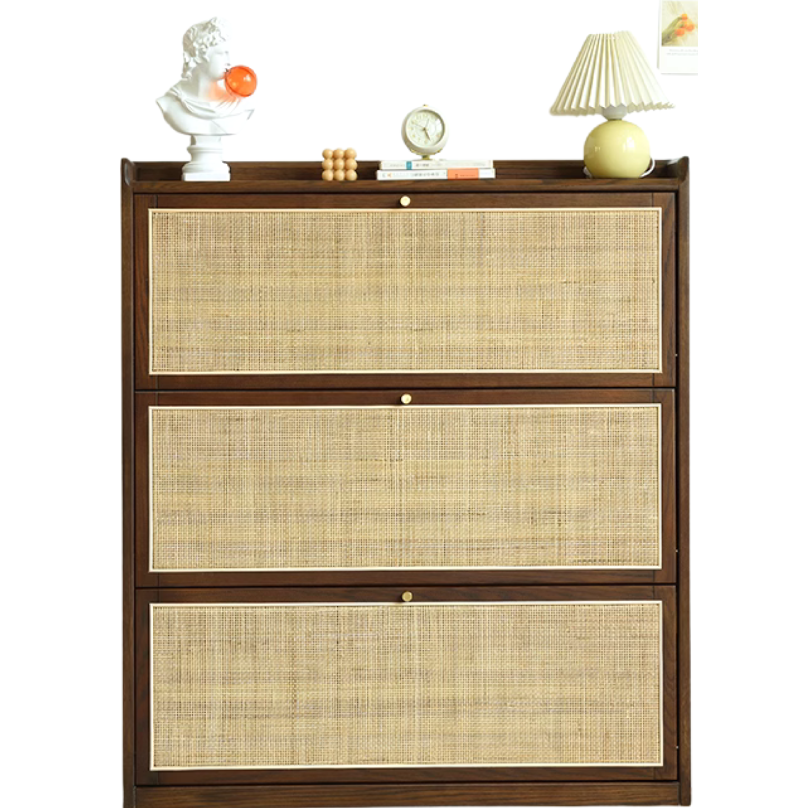 Oak Solid Wood Ultra-Thin Flap Door Rattan Shoe Cabinet