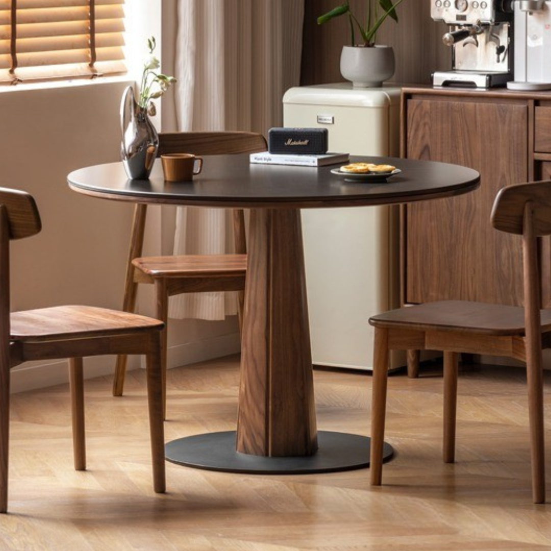 Black Walnut, Ash, Sandalwood Solid Wood Round Dining Table