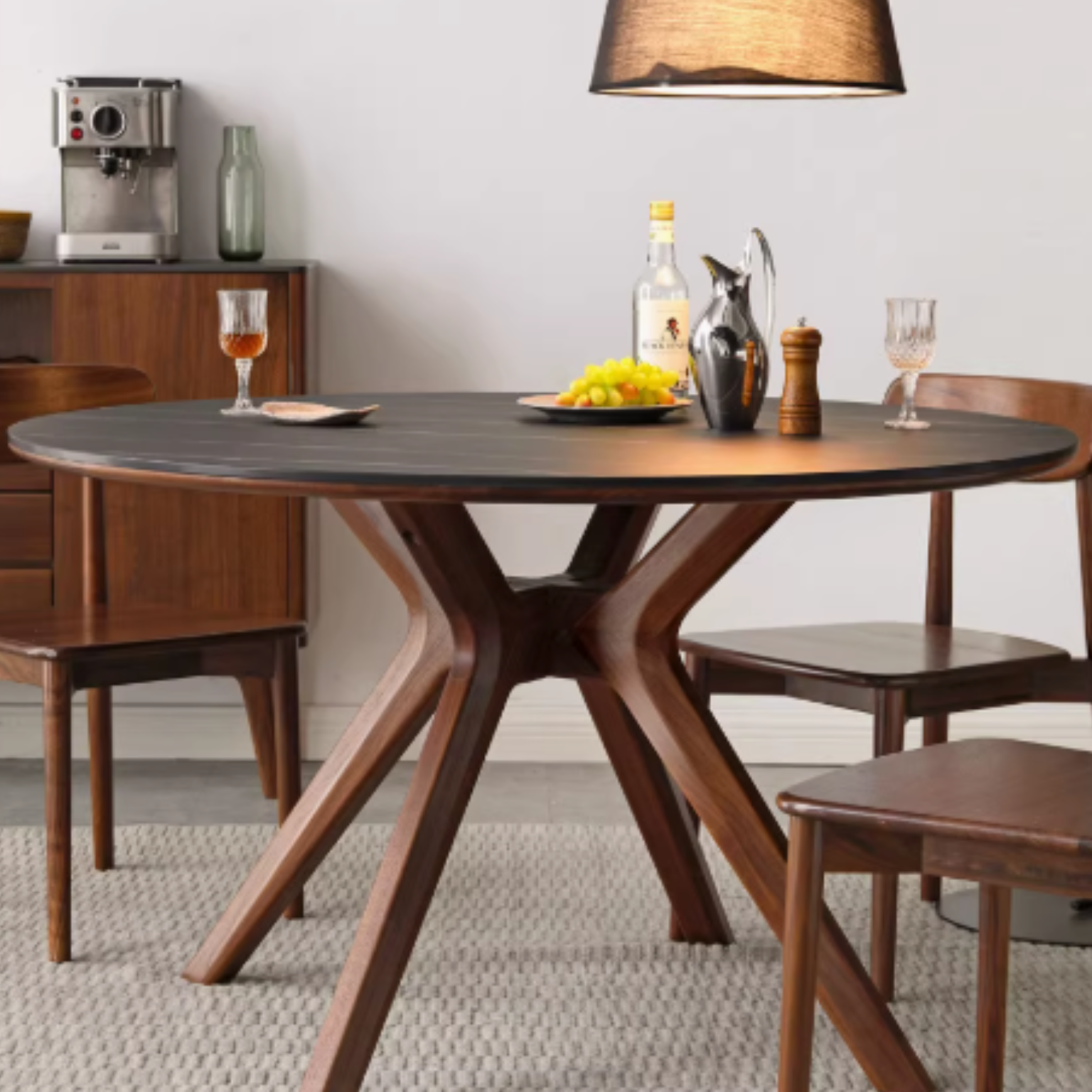 Black Walnut Solid Wood Round Dining Table