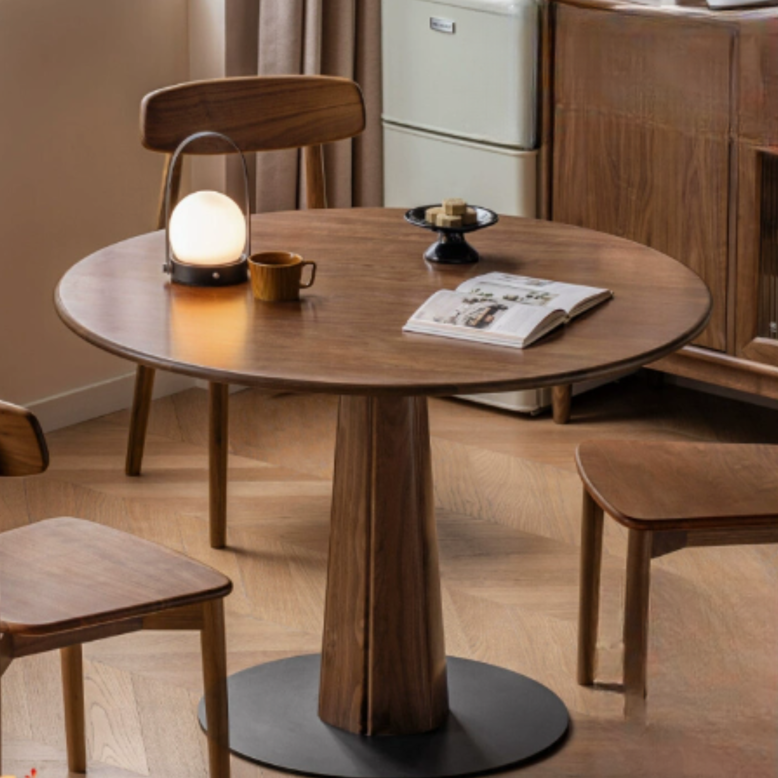 Sandalwood, Black Walnut Solid Wood Round Dining Table