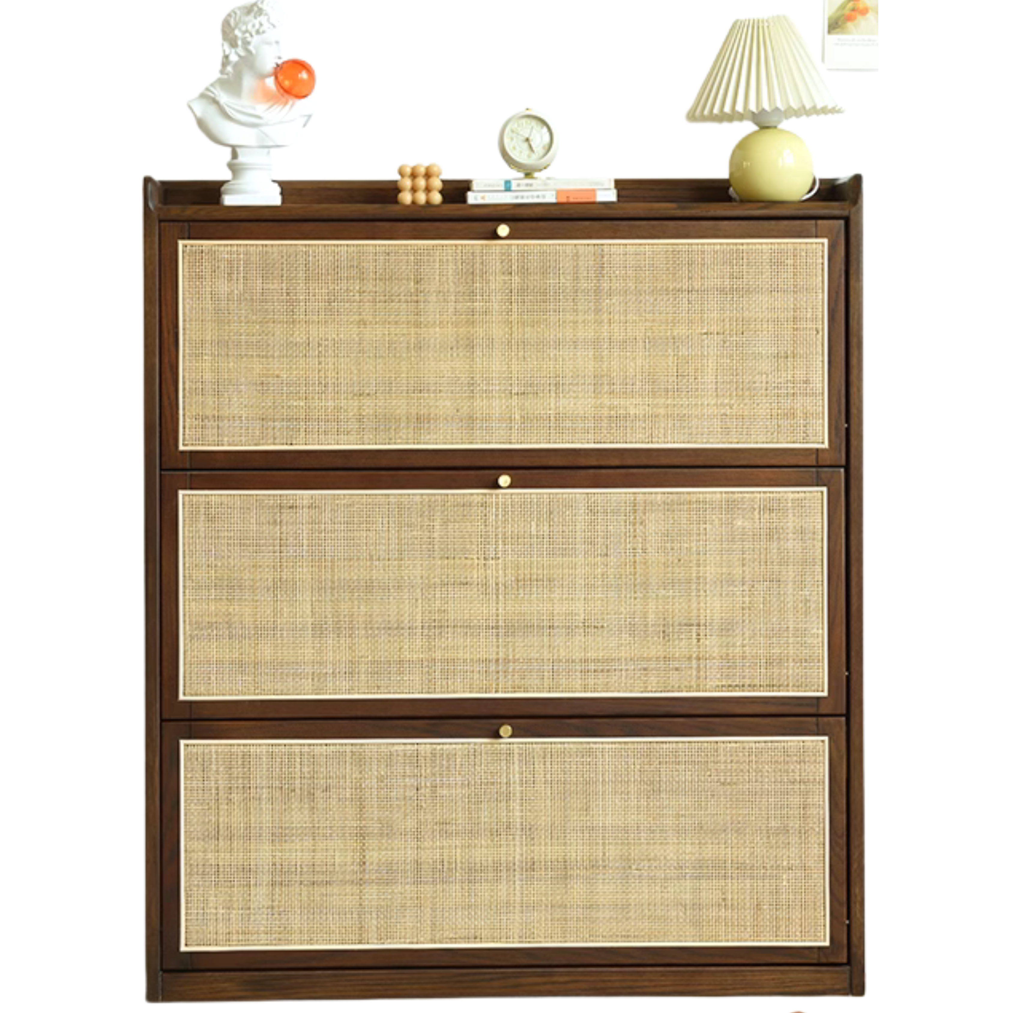 Oak Solid Wood Ultra-Thin Flap Door Rattan Shoe Cabinet