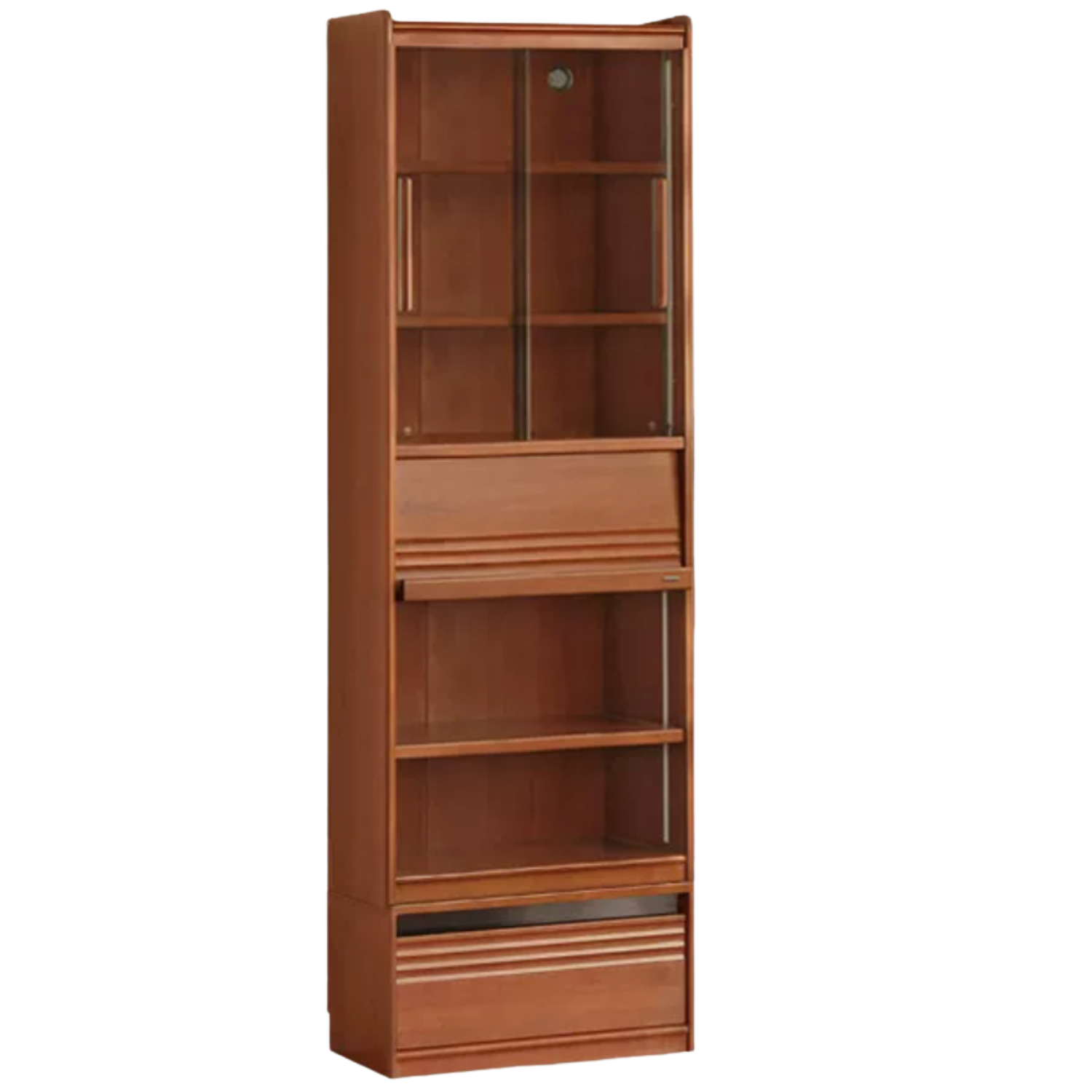 Tulipwood, Birch Solid Wood Floor-to-Ceiling Modular Bookcase with Sliding Glass Doors