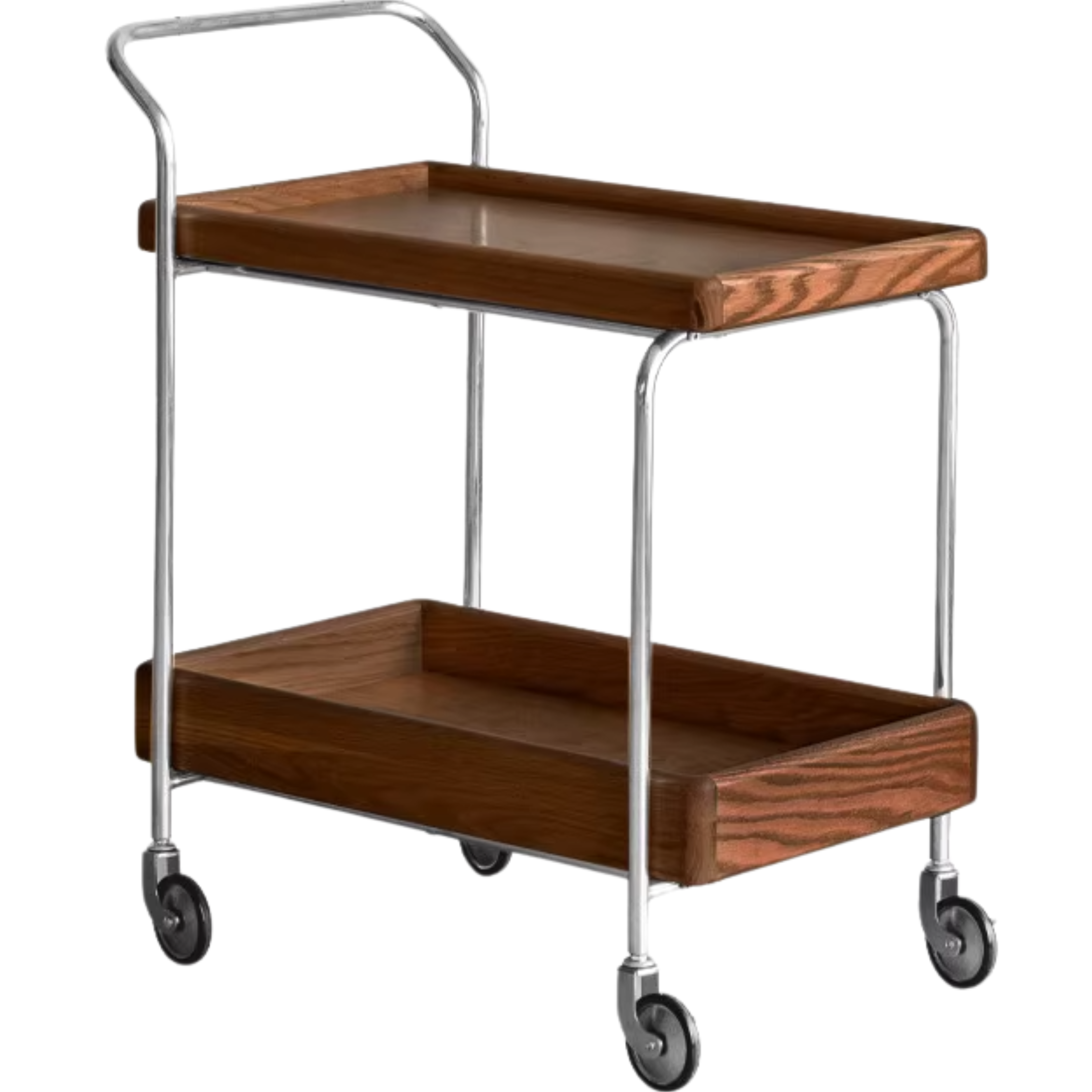 Oak, Poplar Solid Wood Antique Style Double Layer Mobile Side Table