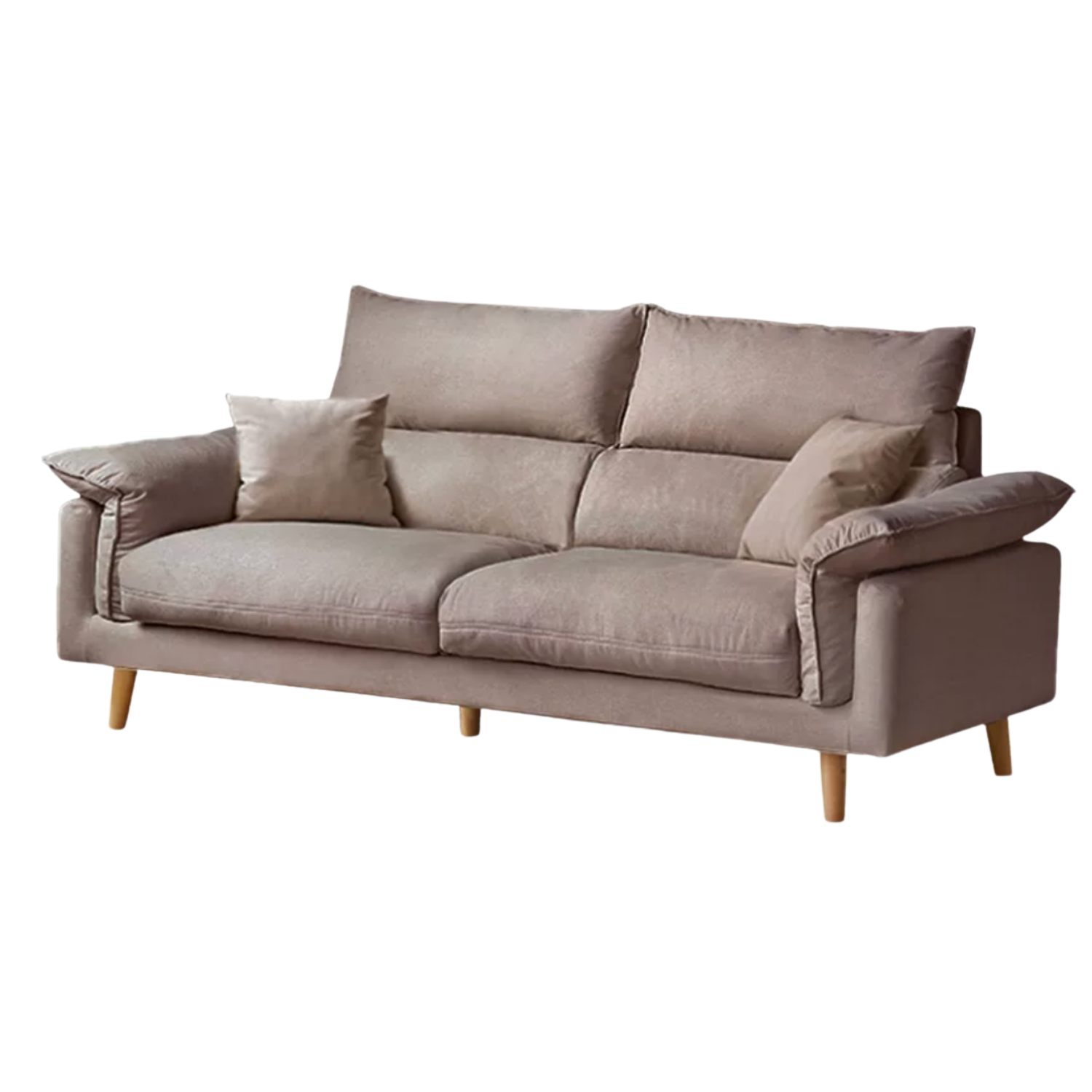 Deep-Seat Sofa with Down-Filled Cushions and Wood Legs-Genuine leather, fabric