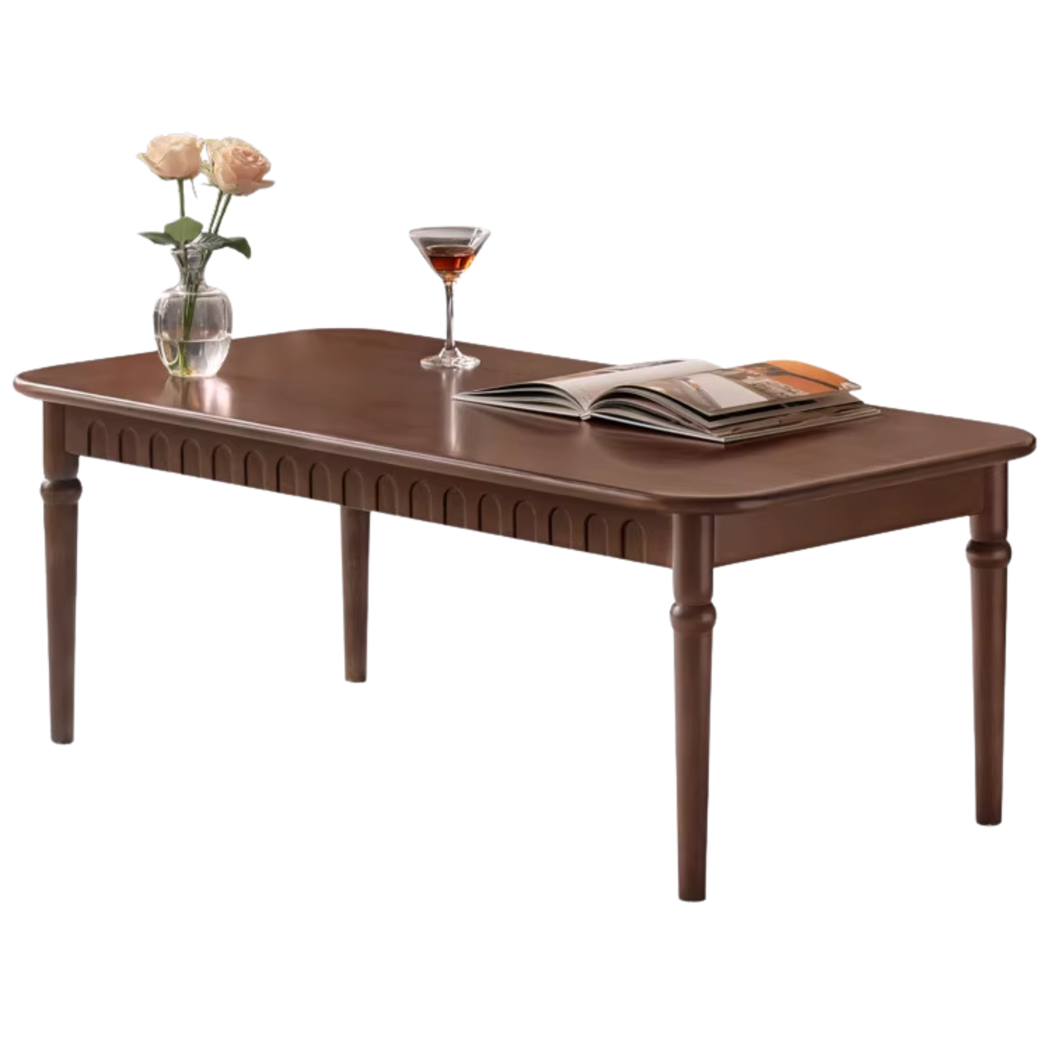 Poplar Solid Wood French Retro Rectangular Coffee Table.